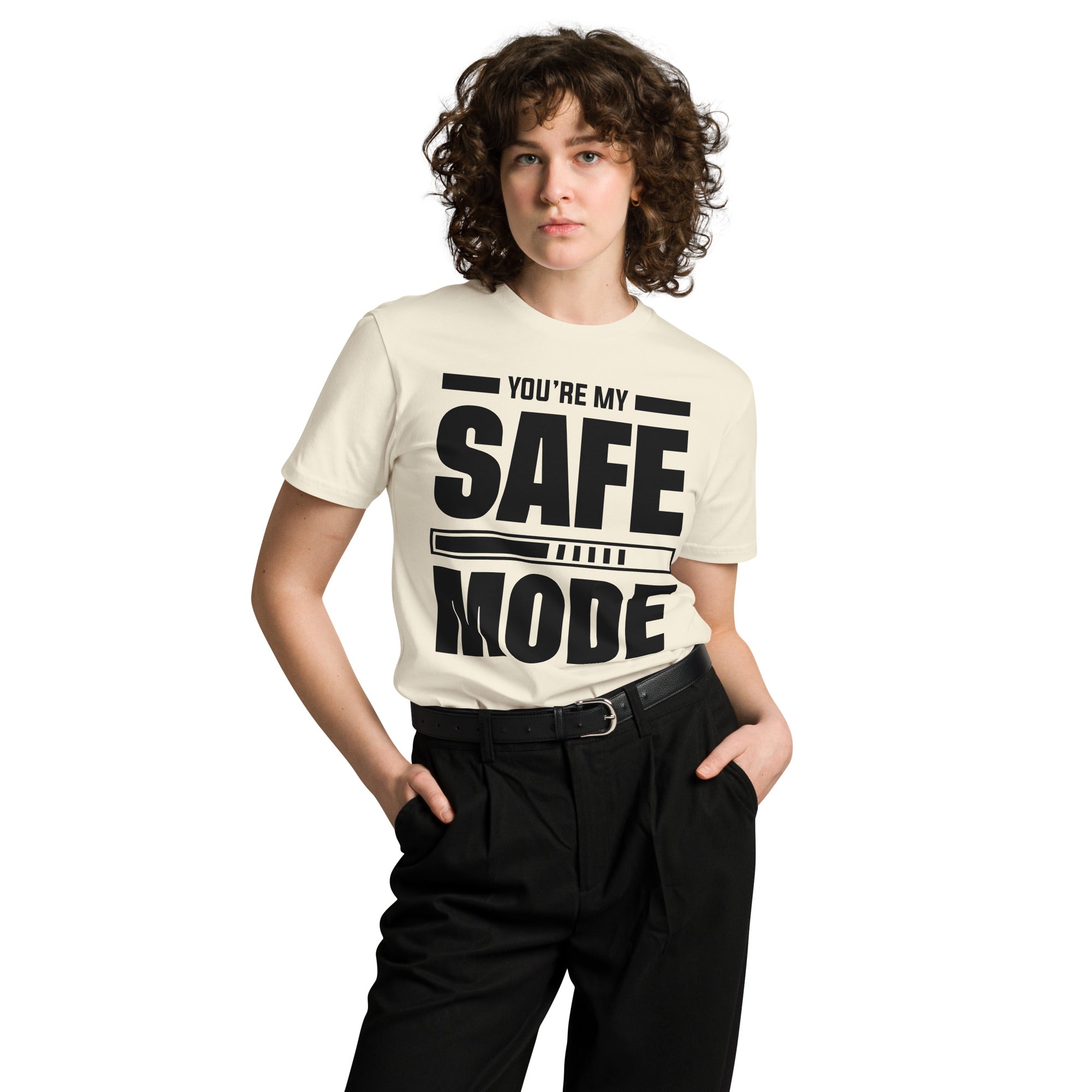 Safe Mode Typography Premium Cotton T-Shirt | Gallory Hive