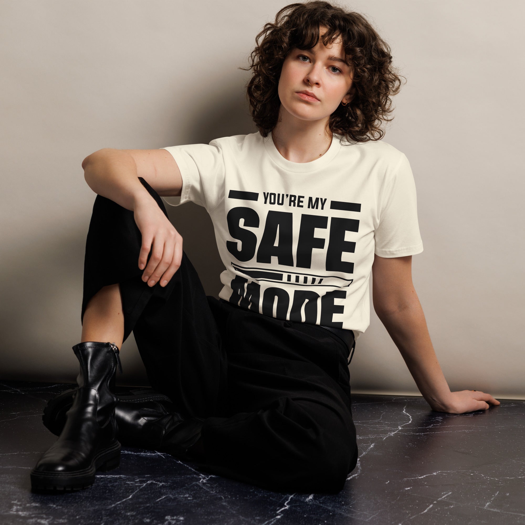 Safe Mode Typography Premium Cotton T-Shirt | Gallory Hive