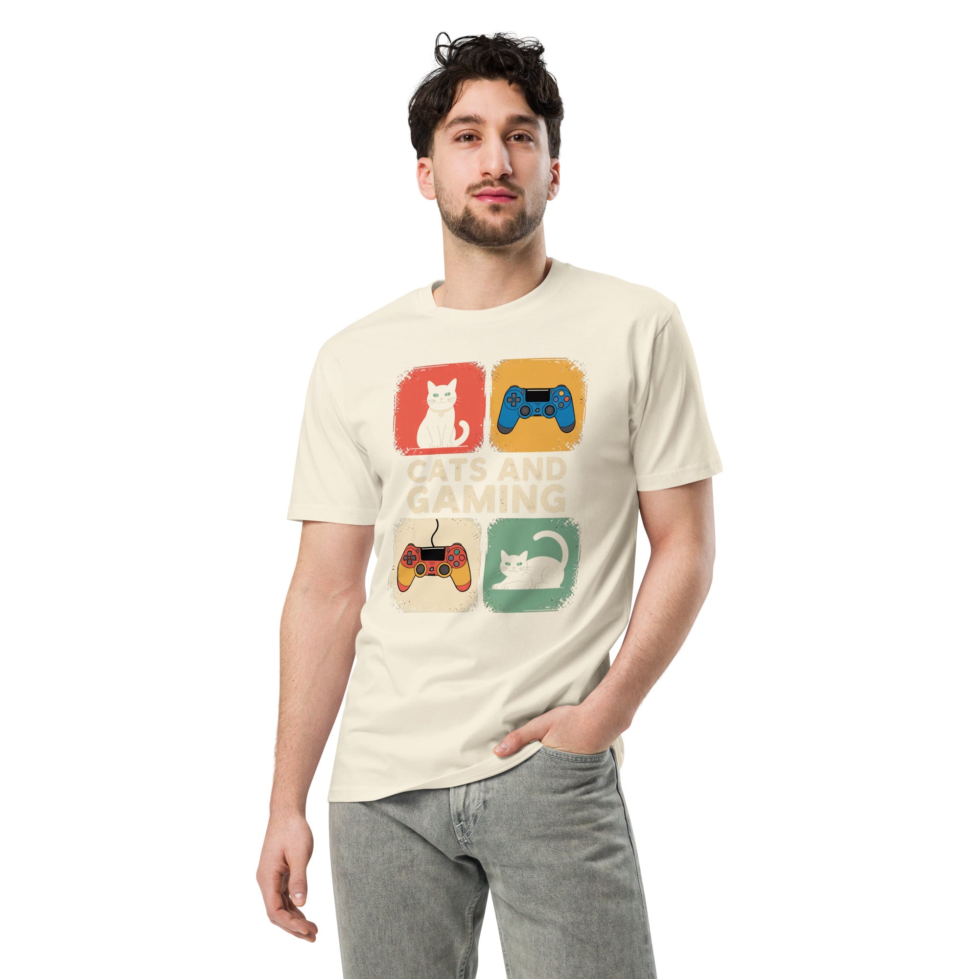 Cats and Gaming Funny Unisex Premium Cotton T-Shirt | Gallory Hive