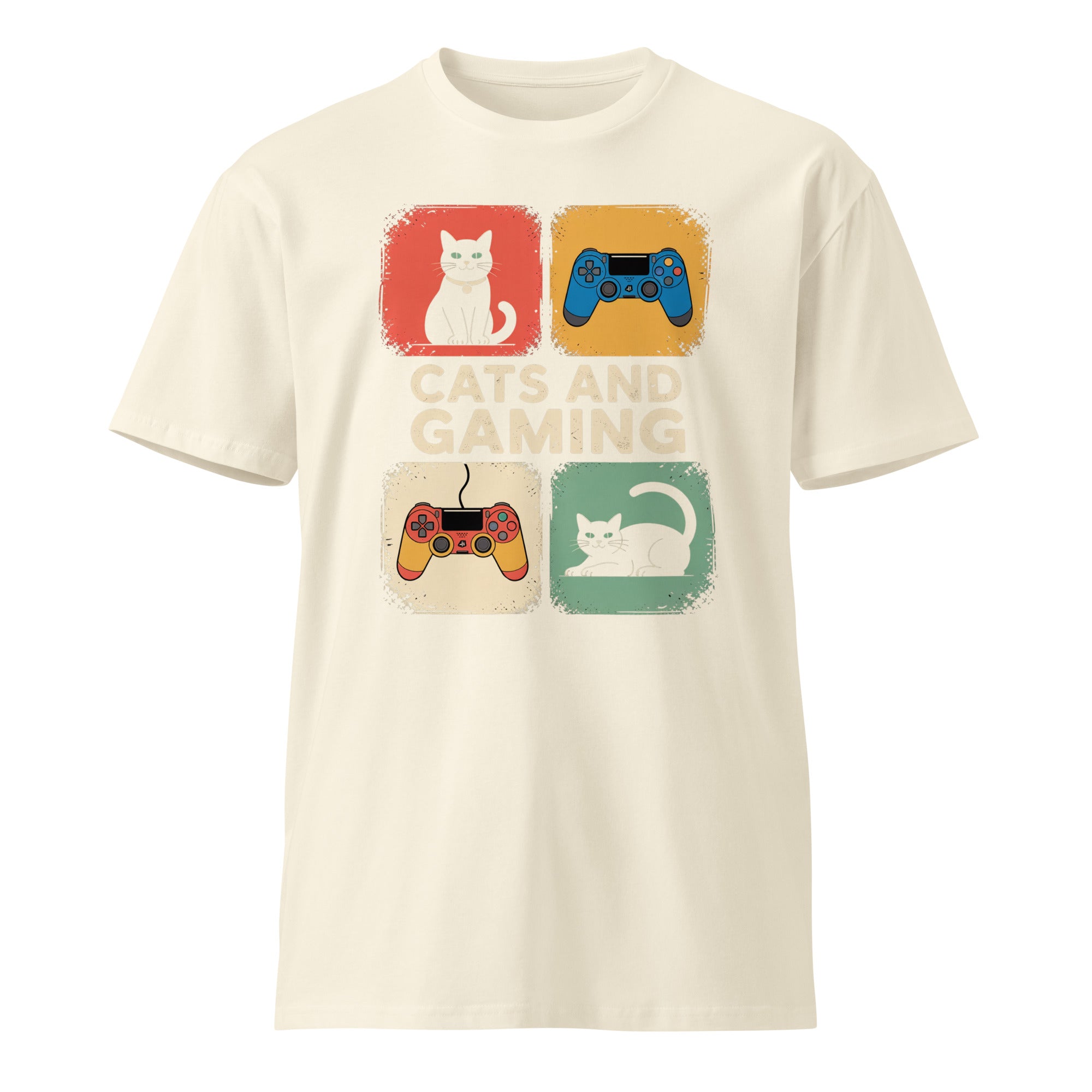 Cats and Gaming Funny Unisex Premium Cotton T-Shirt | Gallory Hive
