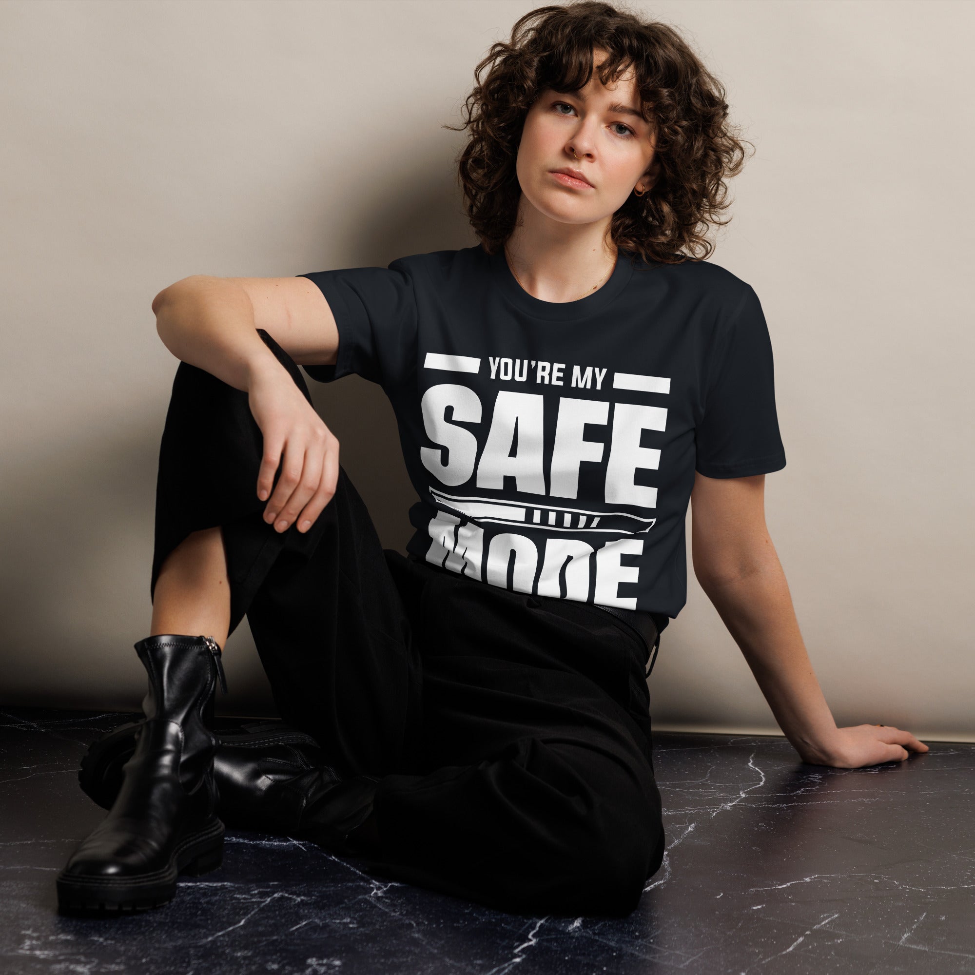 Safe Mode Typography Premium Cotton T-Shirt | Gallory Hive