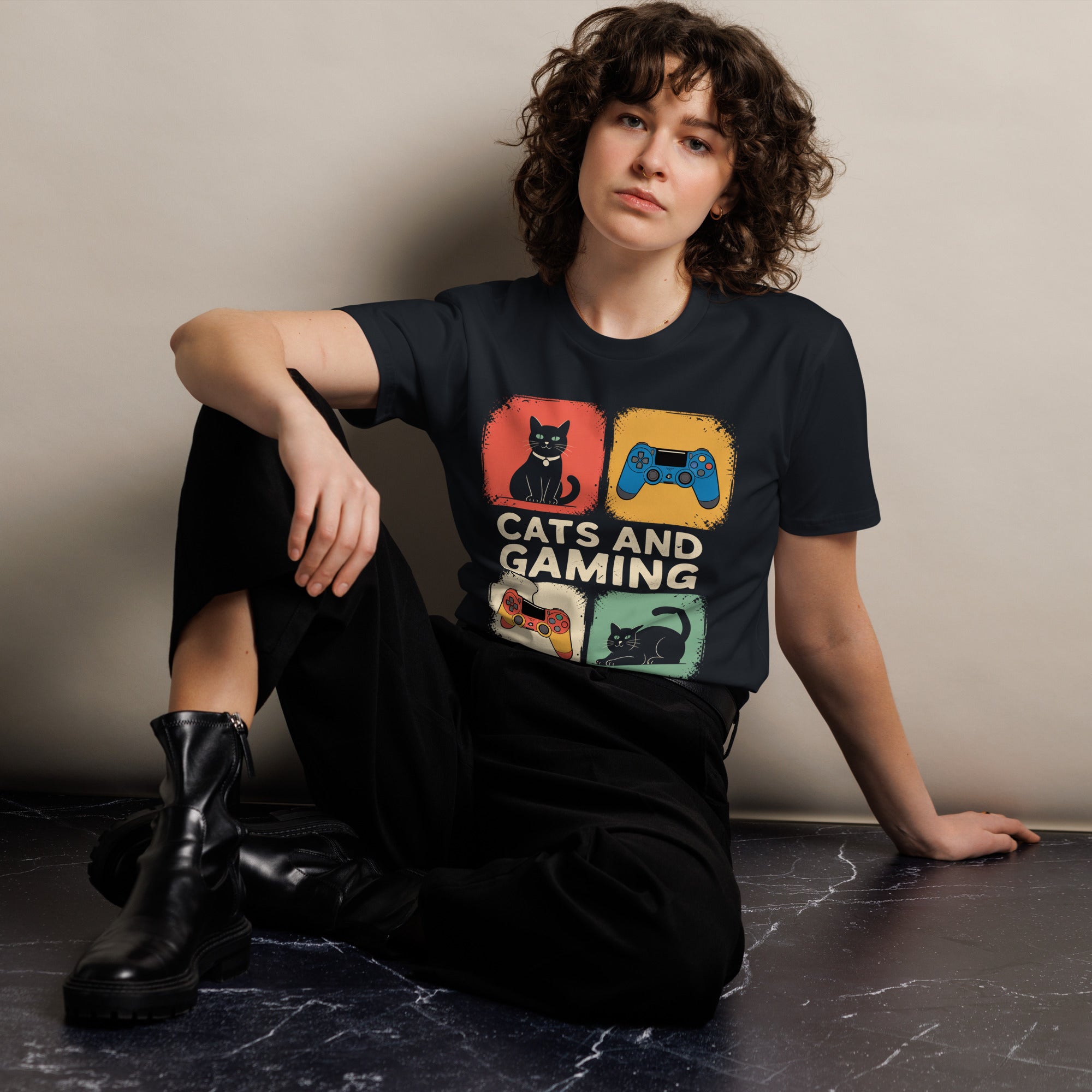 Cats and Gaming Funny Unisex Premium Cotton T-Shirt | Gallory Hive