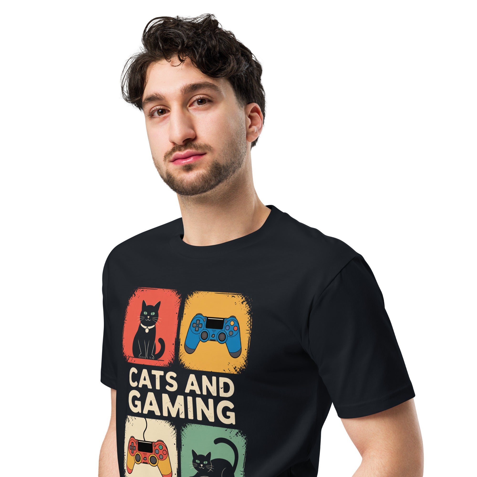 Cats and Gaming Funny Unisex Premium Cotton T-Shirt | Gallory Hive