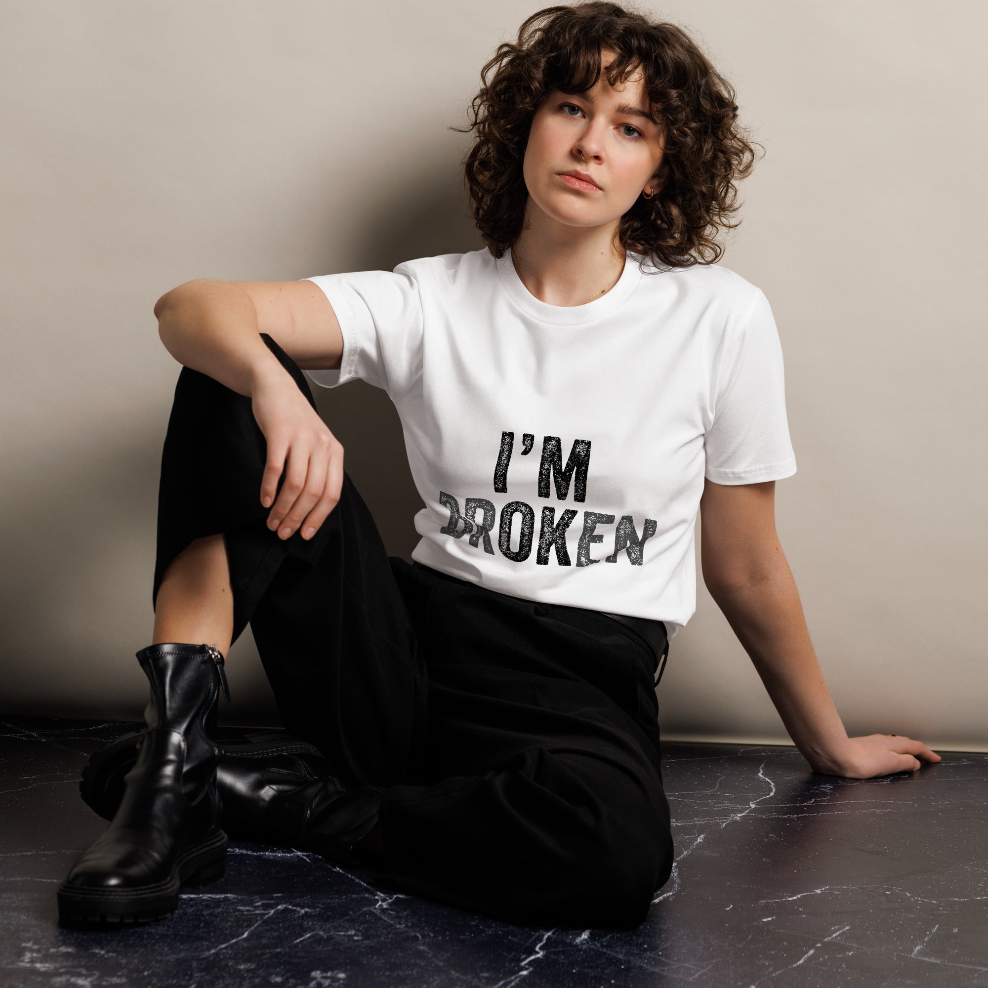 I’m Broken Typography Premium Cotton T-Shirt | Gallory Hive