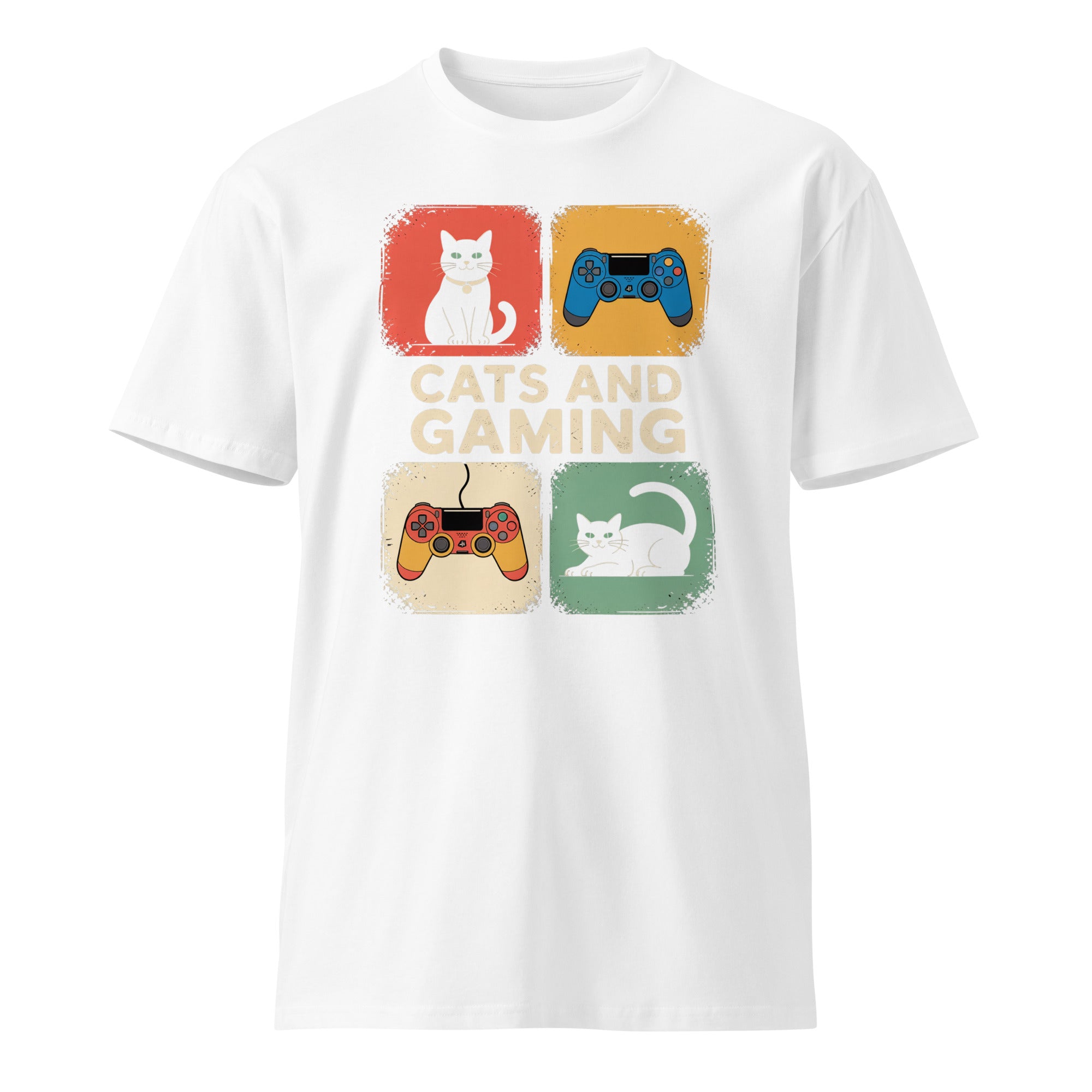 Cats and Gaming Funny Unisex Premium Cotton T-Shirt | Gallory Hive