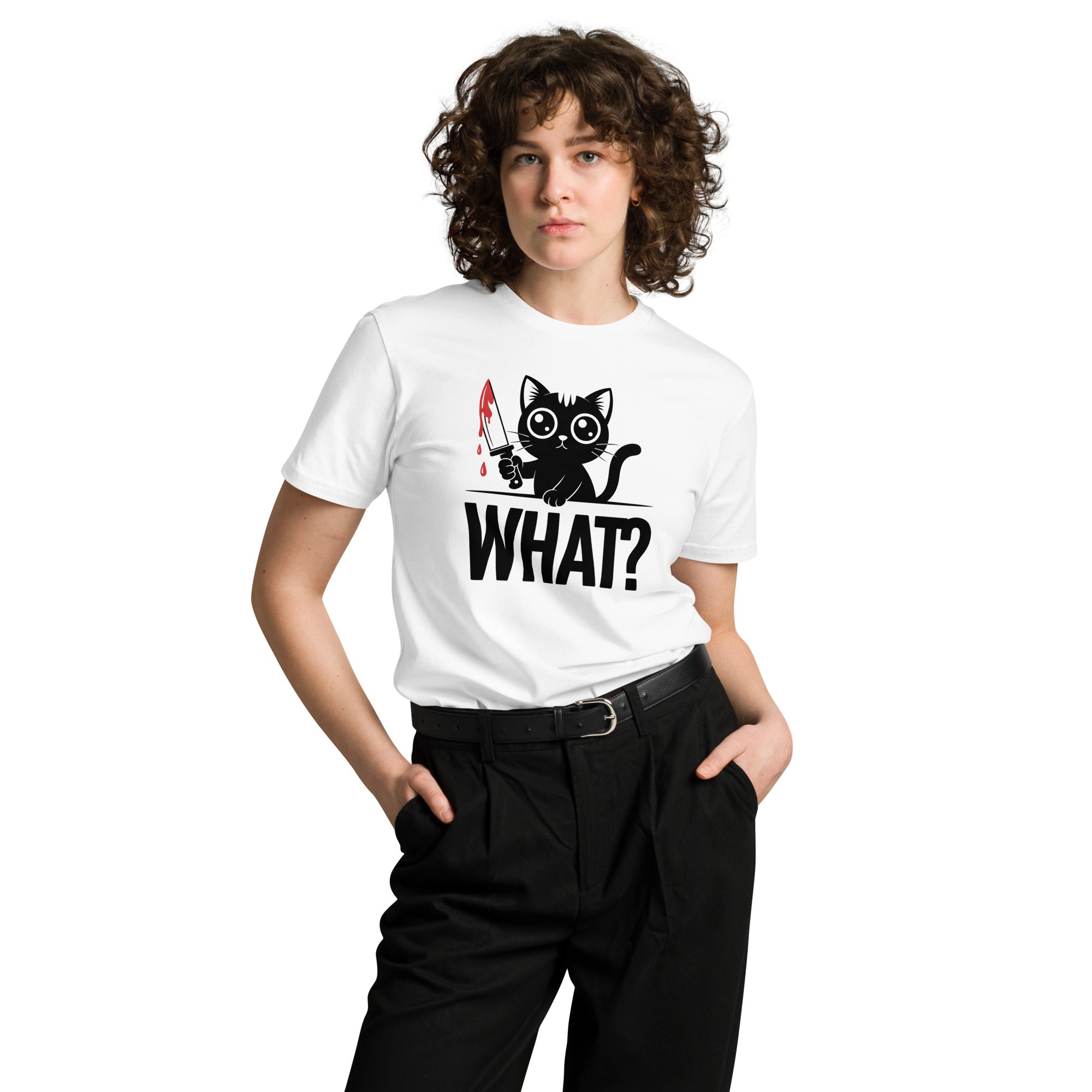 Funny Horror Cat What Graphic Unisex Premium T-Shirt | Gallory Hive