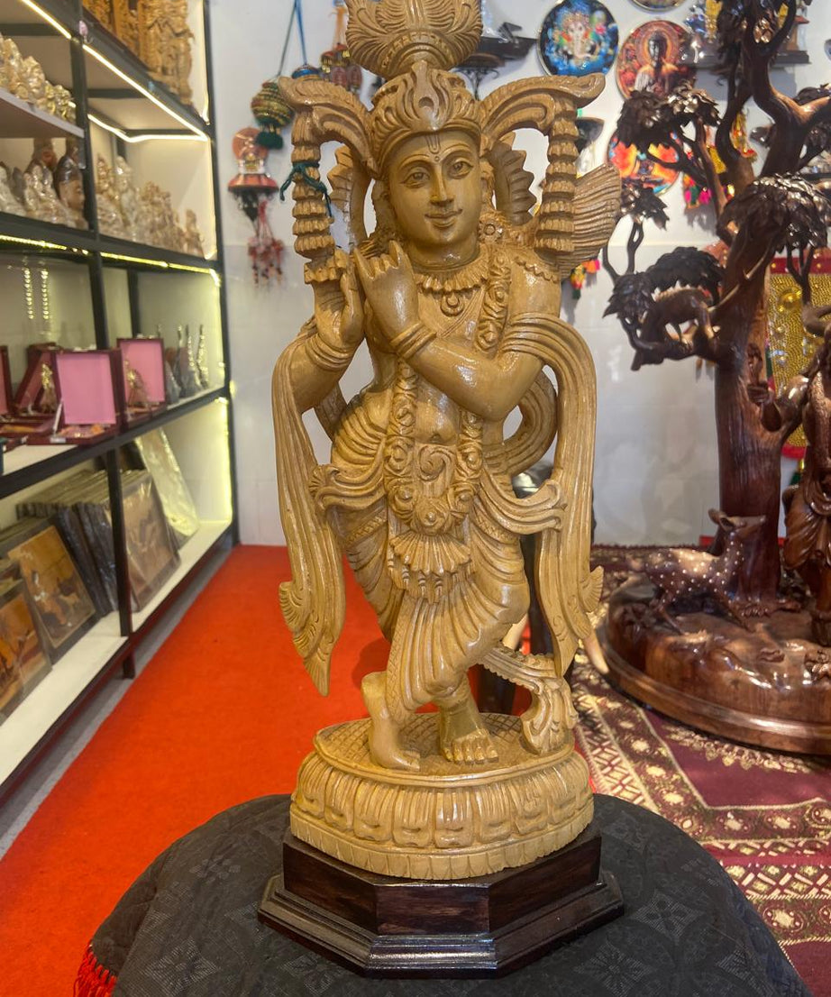 Handmade Standing Krishna Wooden Sculpture | Gallory Hive