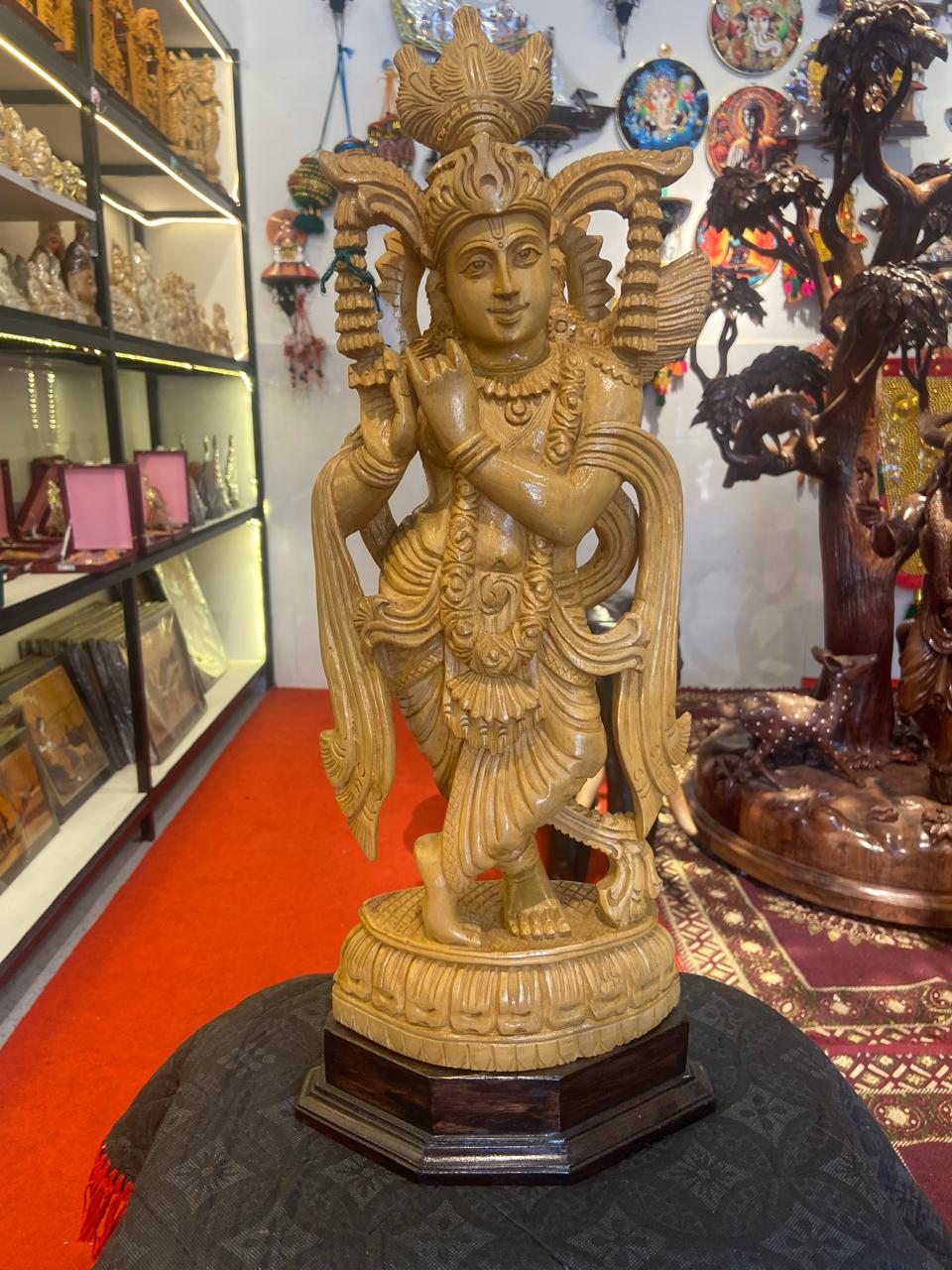Handmade Standing Krishna Wooden Sculpture | Gallory Hive