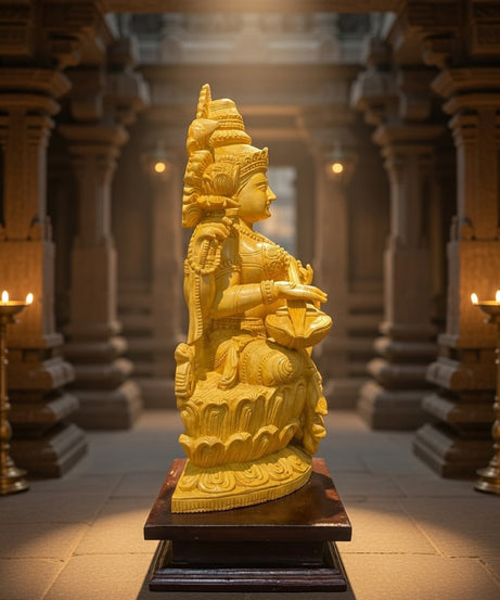 Handmade Sitting Saraswati Wooden Sculpture | Gallory Hive