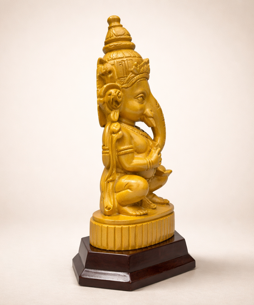 Handmade Sitting Lord Ganesha Wooden Sculpture | Gallory Hive