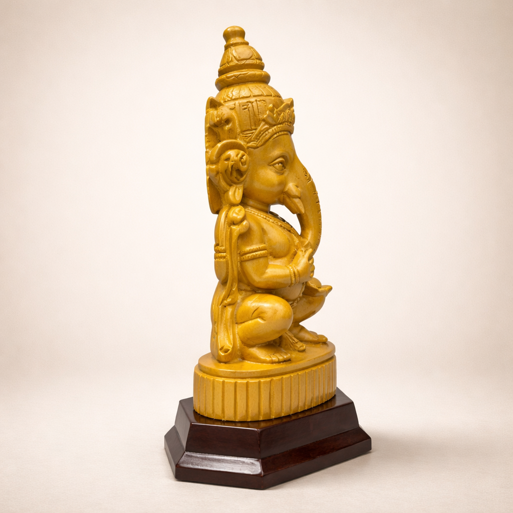 Handmade Sitting Lord Ganesha Wooden Sculpture | Gallory Hive