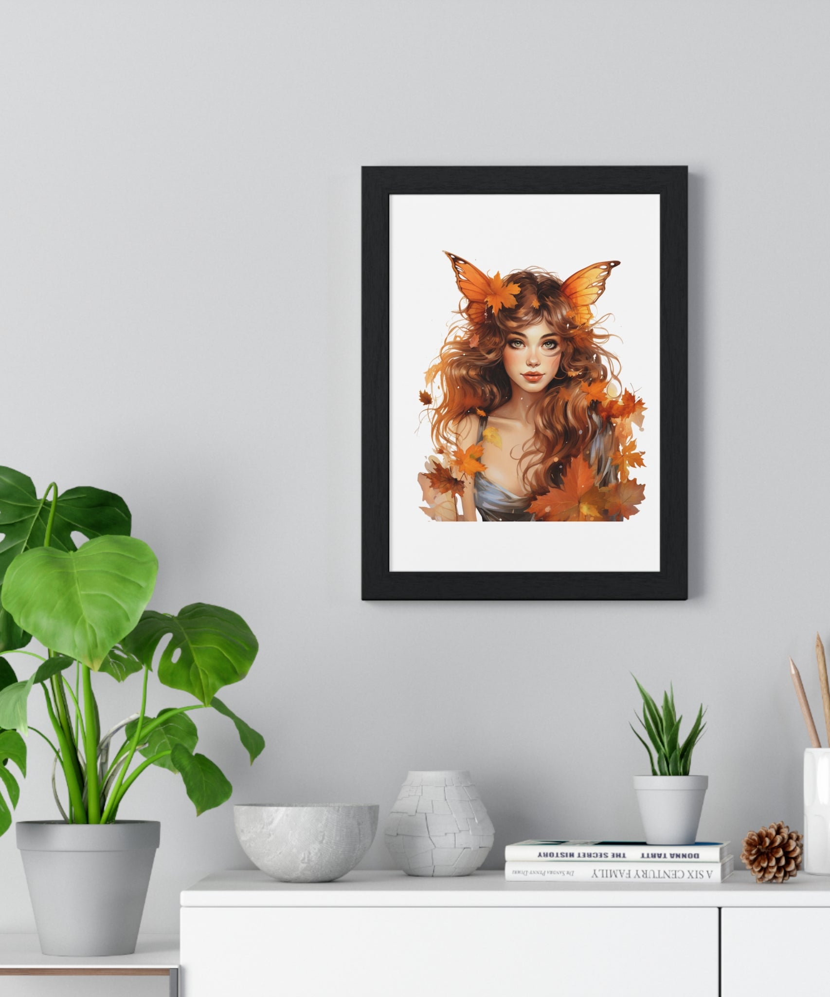 Autumn Fairy Wall Art – Butterfly Muse with Leaf Crown
