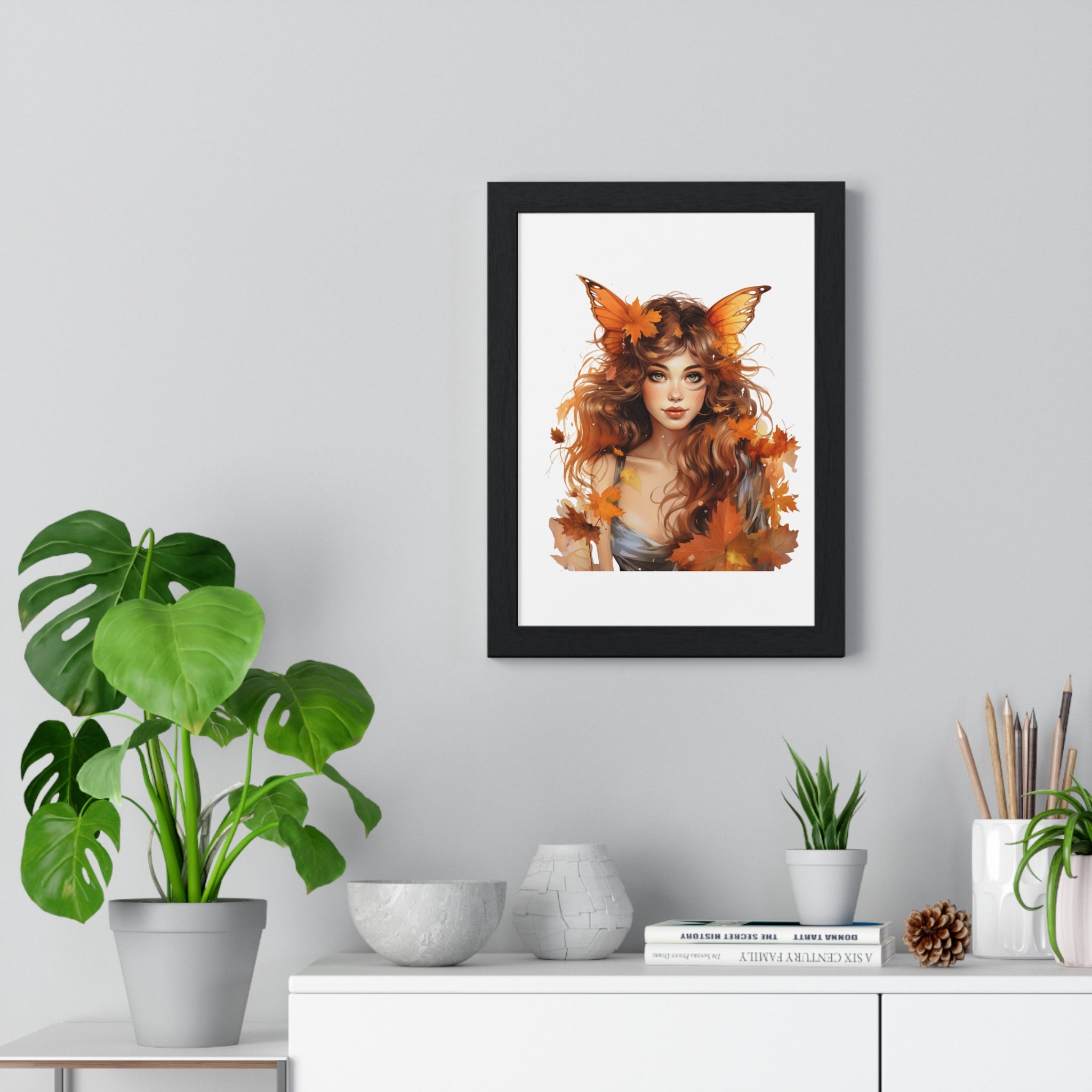 Autumn Fairy Wall Art – Butterfly Muse with Leaf Crown
