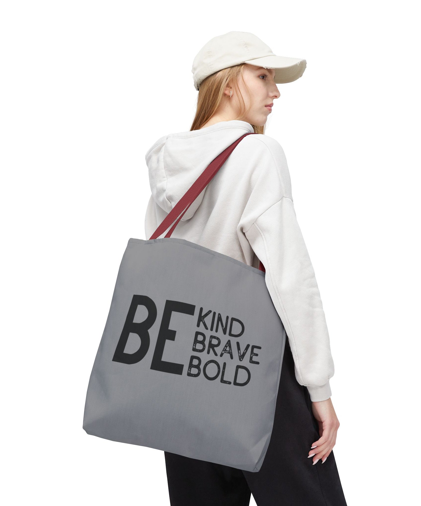 Inspirational Tote Bag - Be Kind Brave Bold - Eco-Friendly Carryall - Grey