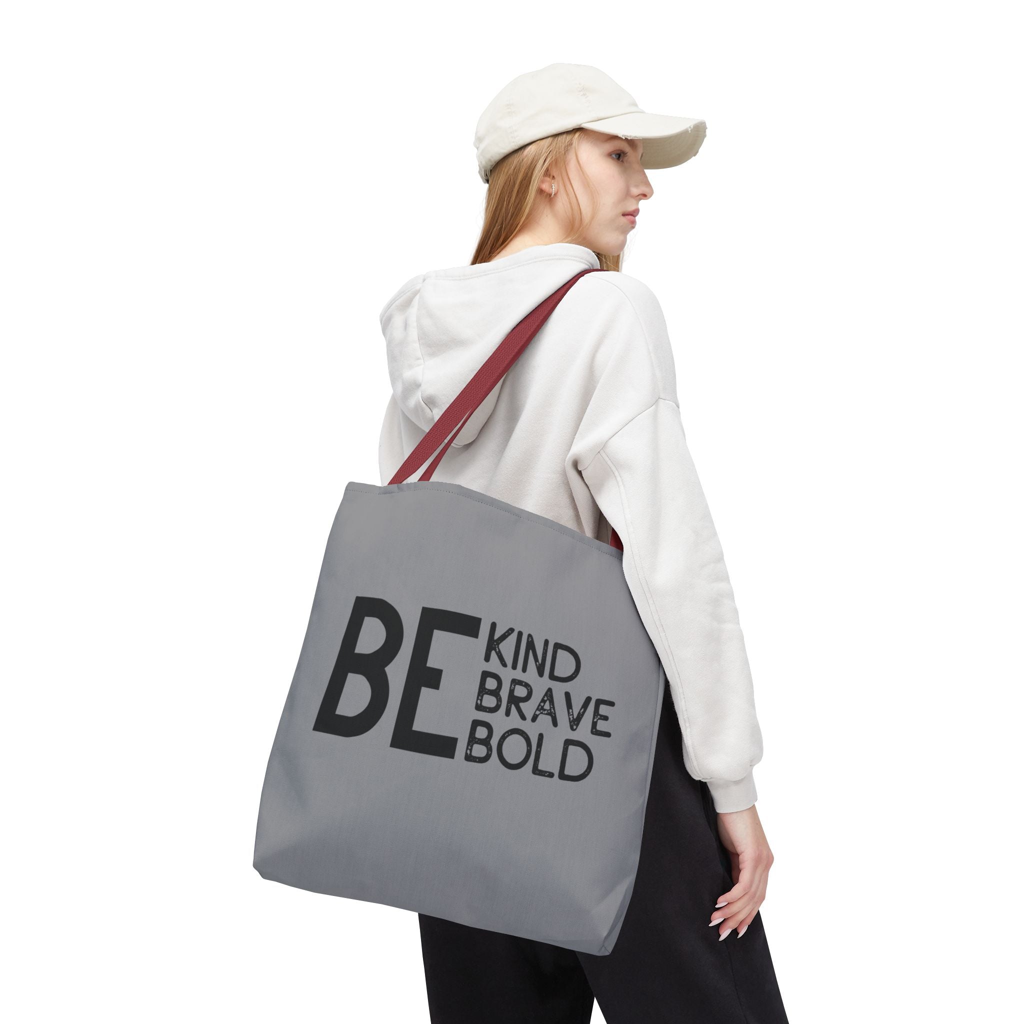 Inspirational Tote Bag - Be Kind Brave Bold - Eco-Friendly Carryall - Grey
