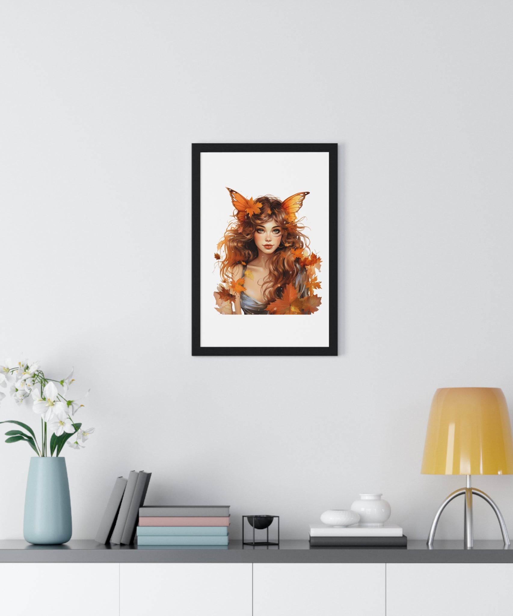 Autumn Fairy Wall Art – Butterfly Muse with Leaf Crown