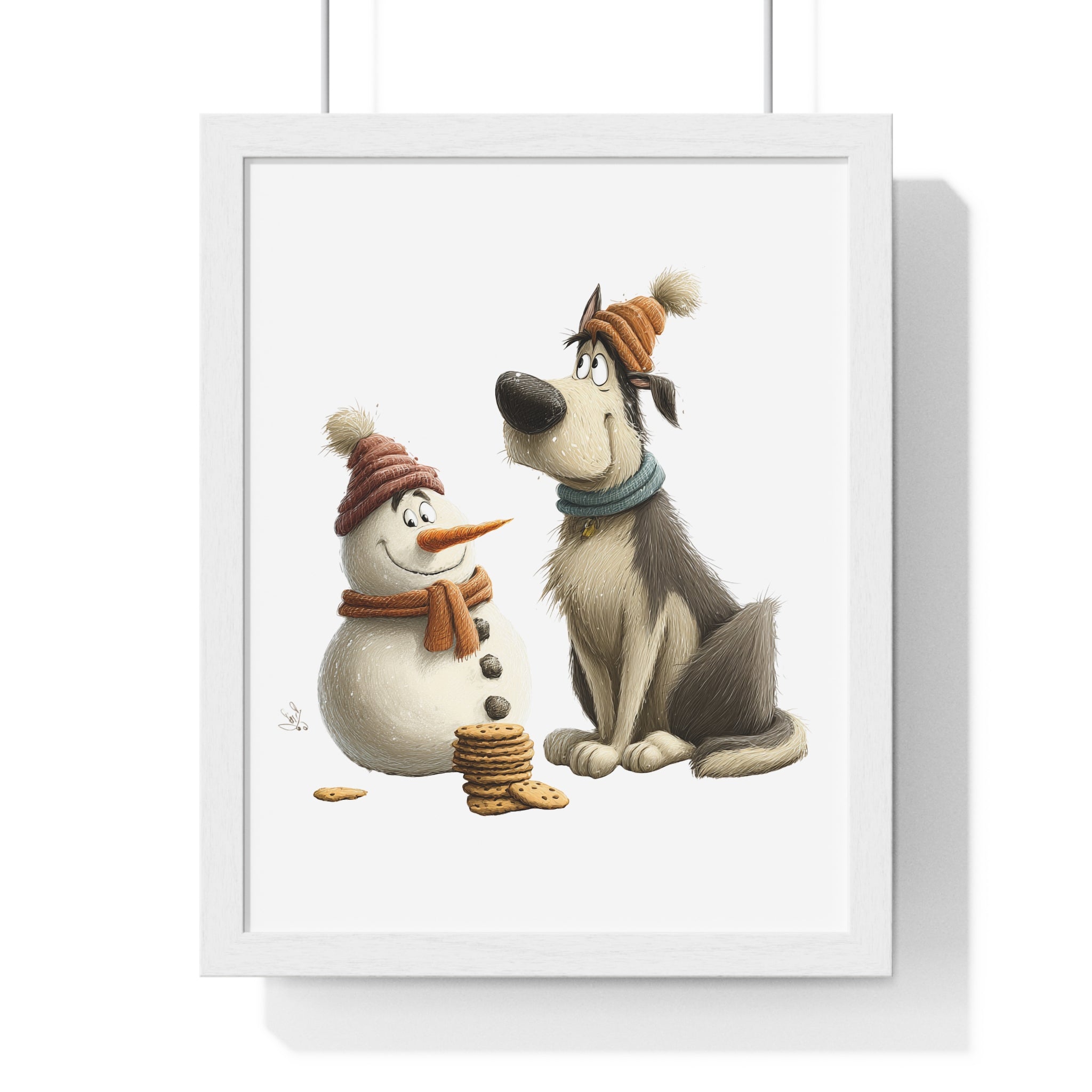 Snowman & Dog Cookie Time – Wooden Wall Frame Winter Decor - Gallory Hive