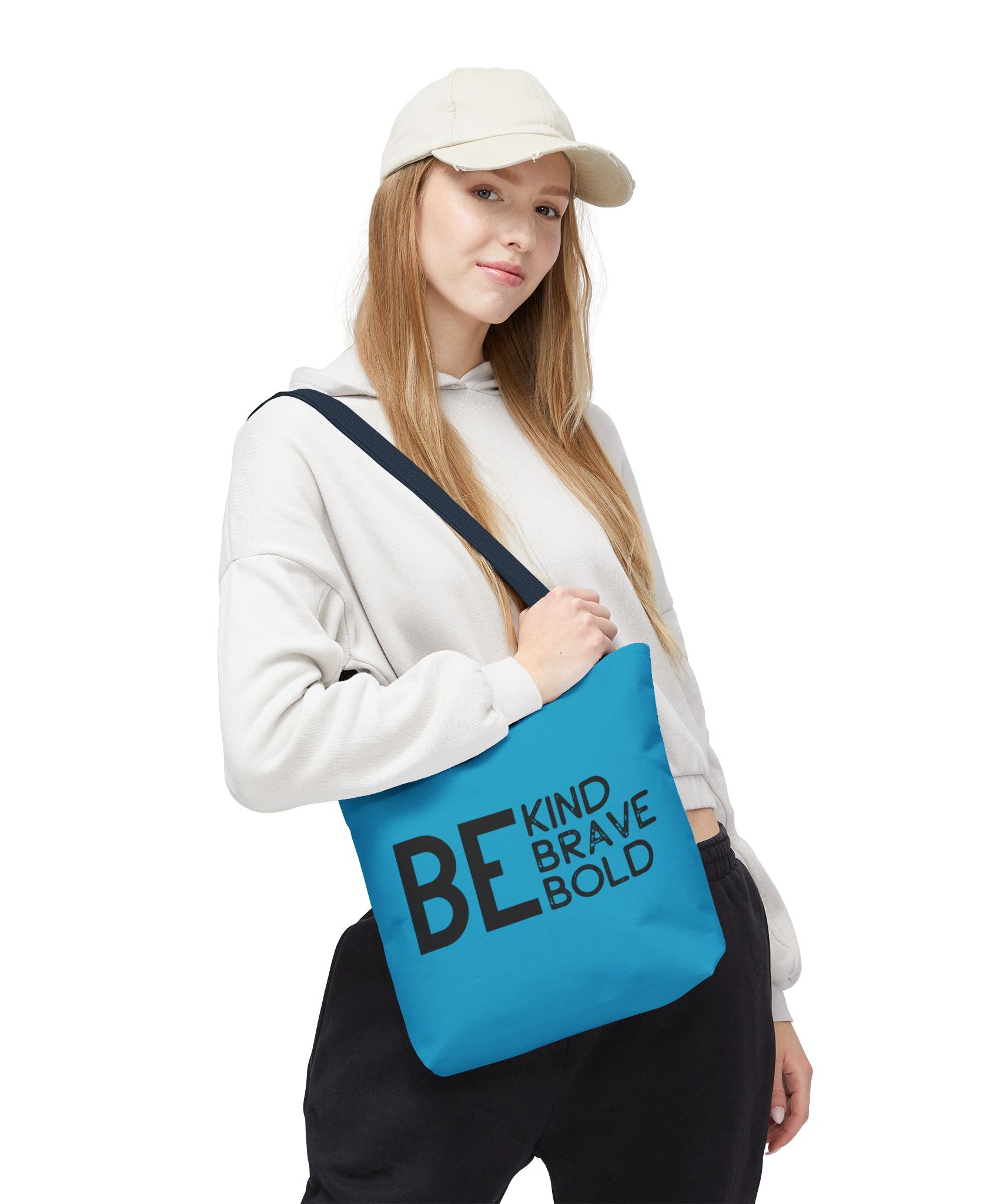 Inspirational Tote Bag - Be Kind Brave Bold - Eco-Friendly Carryall - Turquoise