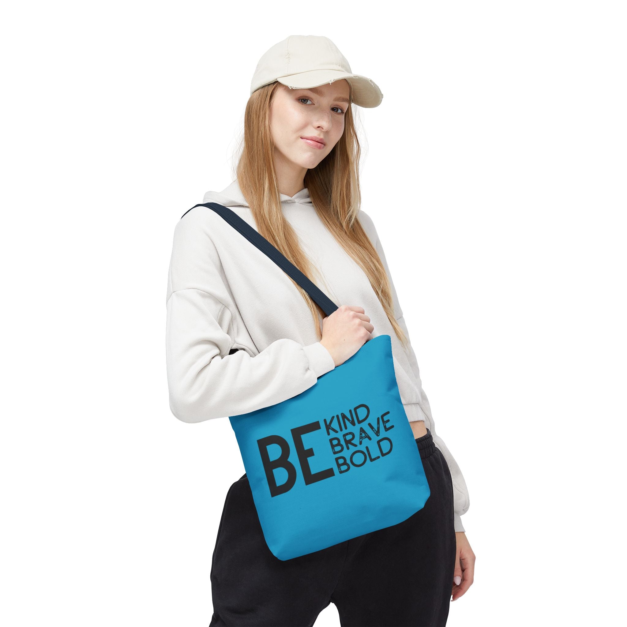 Inspirational Tote Bag - Be Kind Brave Bold - Eco-Friendly Carryall - Turquoise