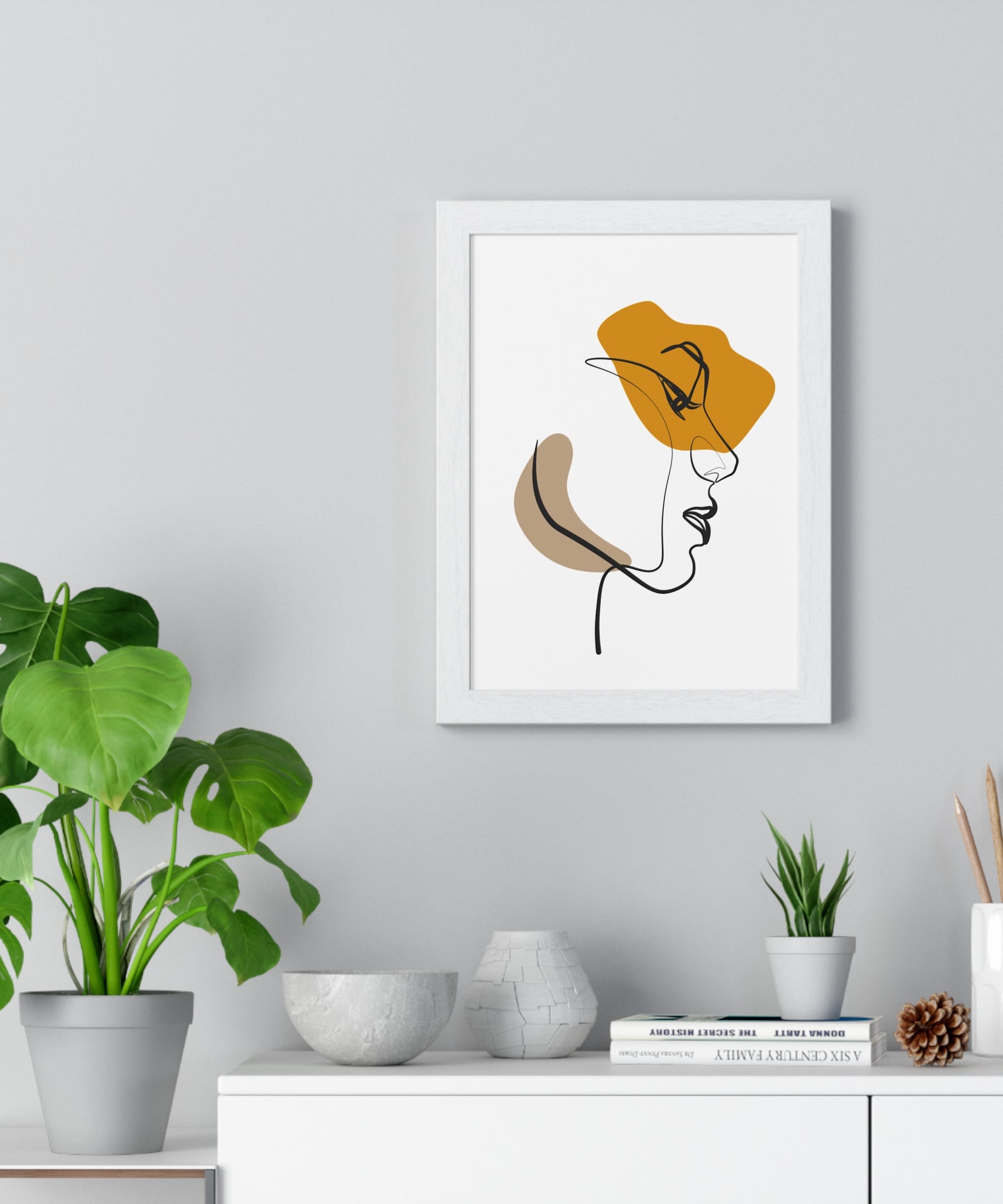 Abstract Profile Line Art – Framed Face Print