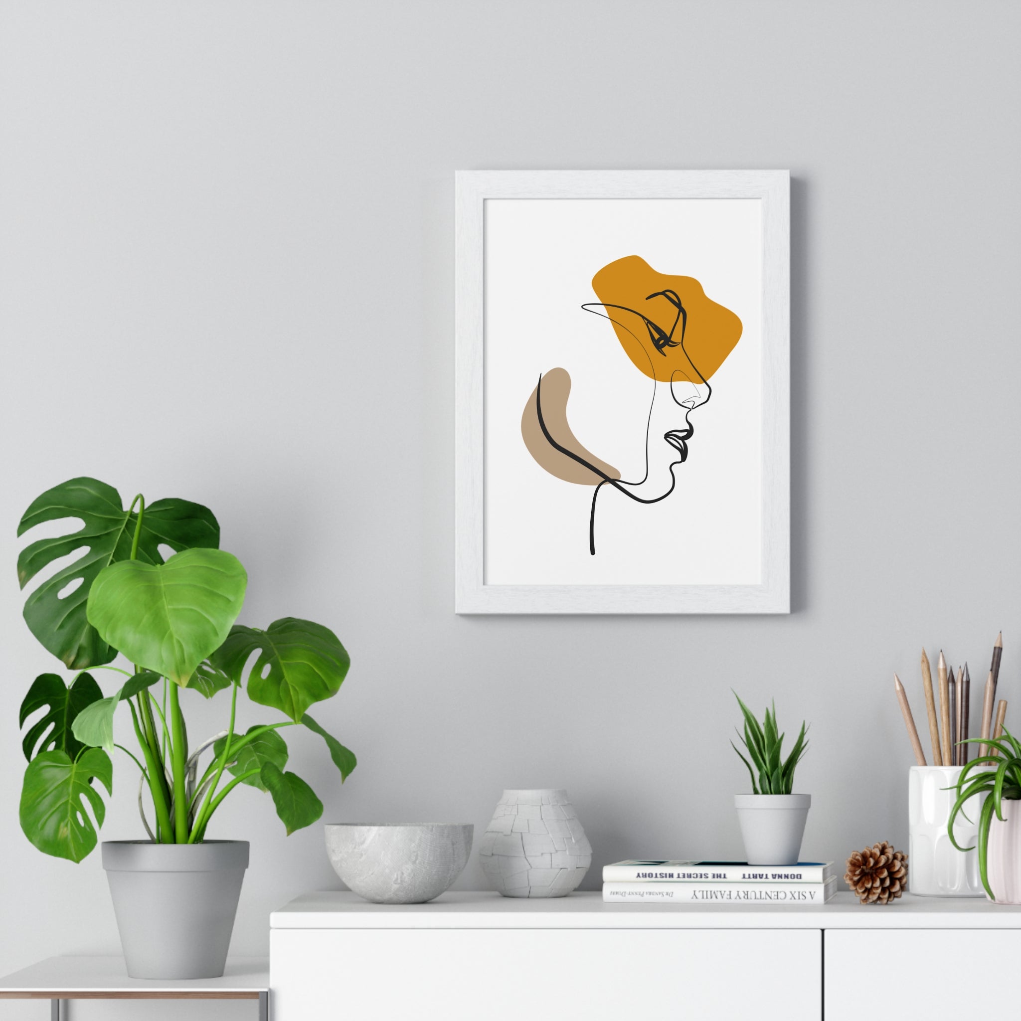 Abstract Profile Line Art – Framed Face Print