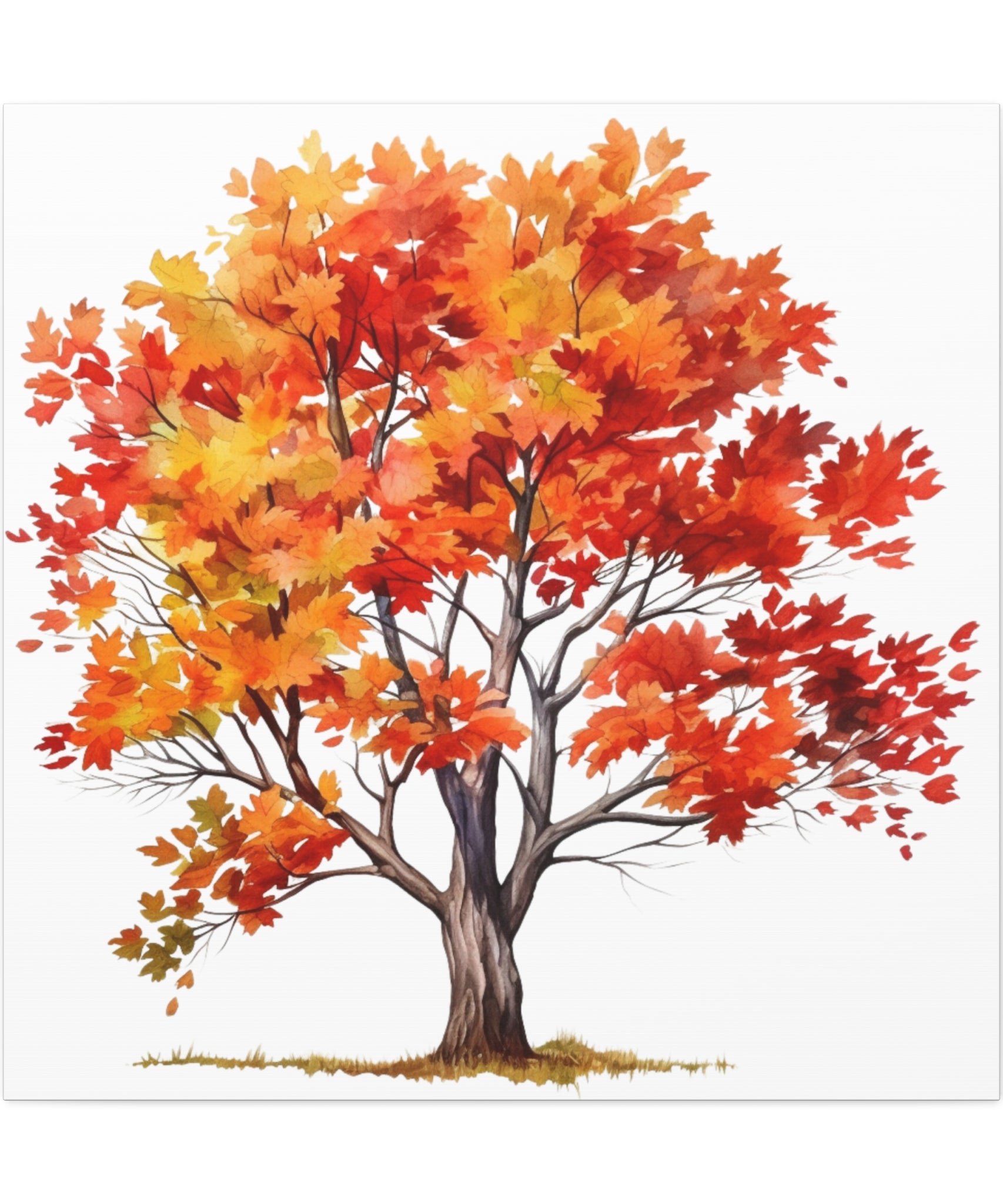 Flameleaf – Autumn Tree Watercolor Illustration on Floral Canvas Wall Art