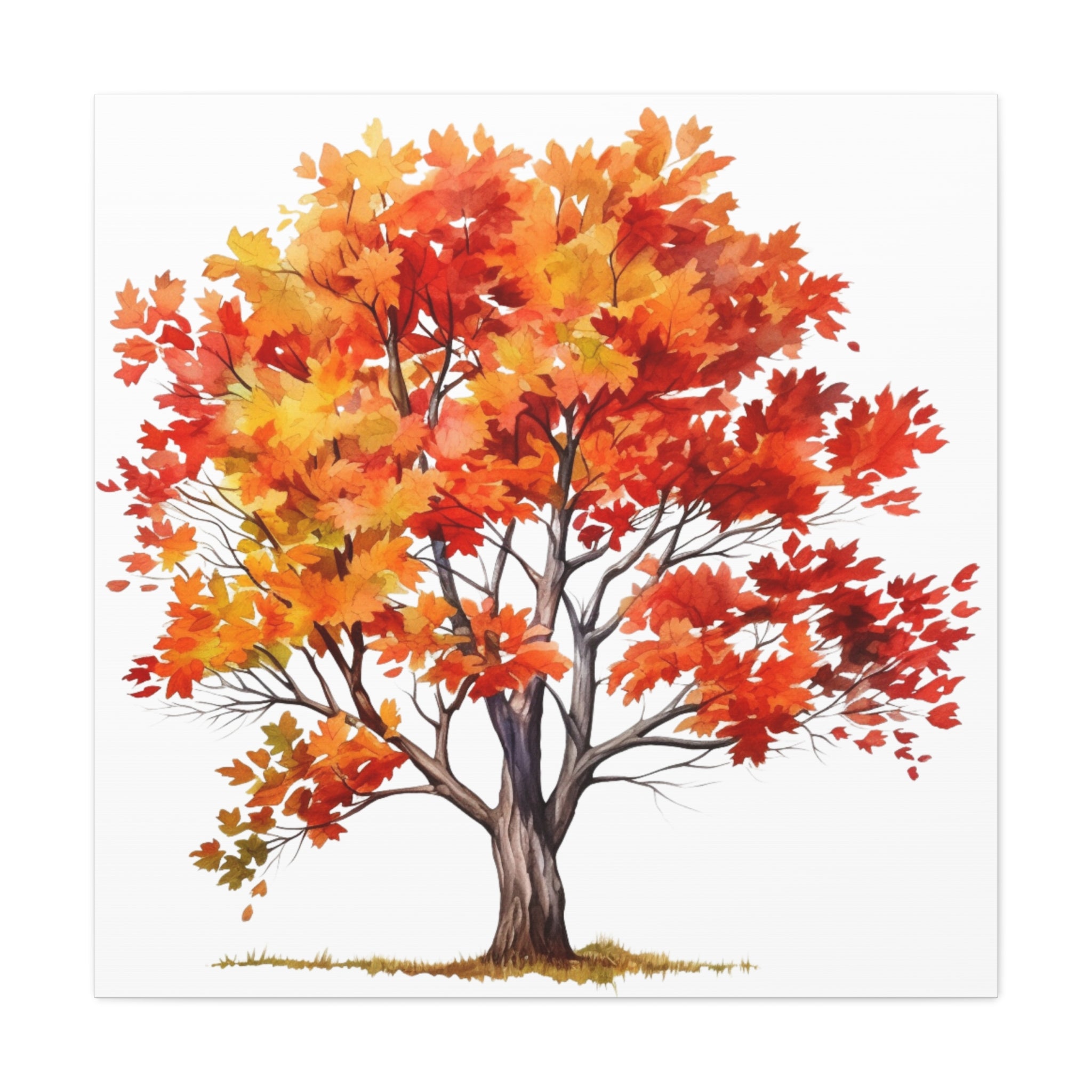 Flameleaf – Autumn Tree Watercolor Illustration on Floral Canvas Wall Art