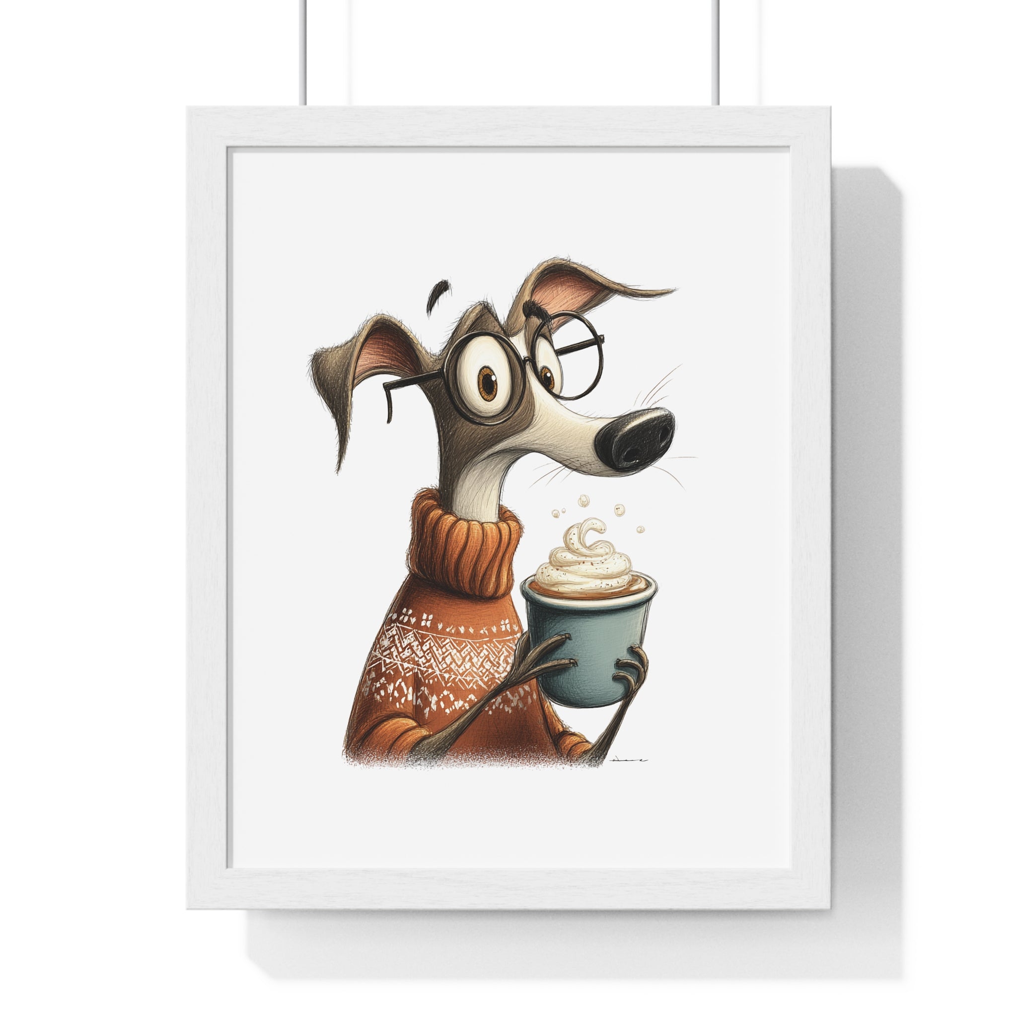Surprised Cocoa Pup – Wooden Wall Frame Whimsical Winter Dog Decor - Gallory Hive