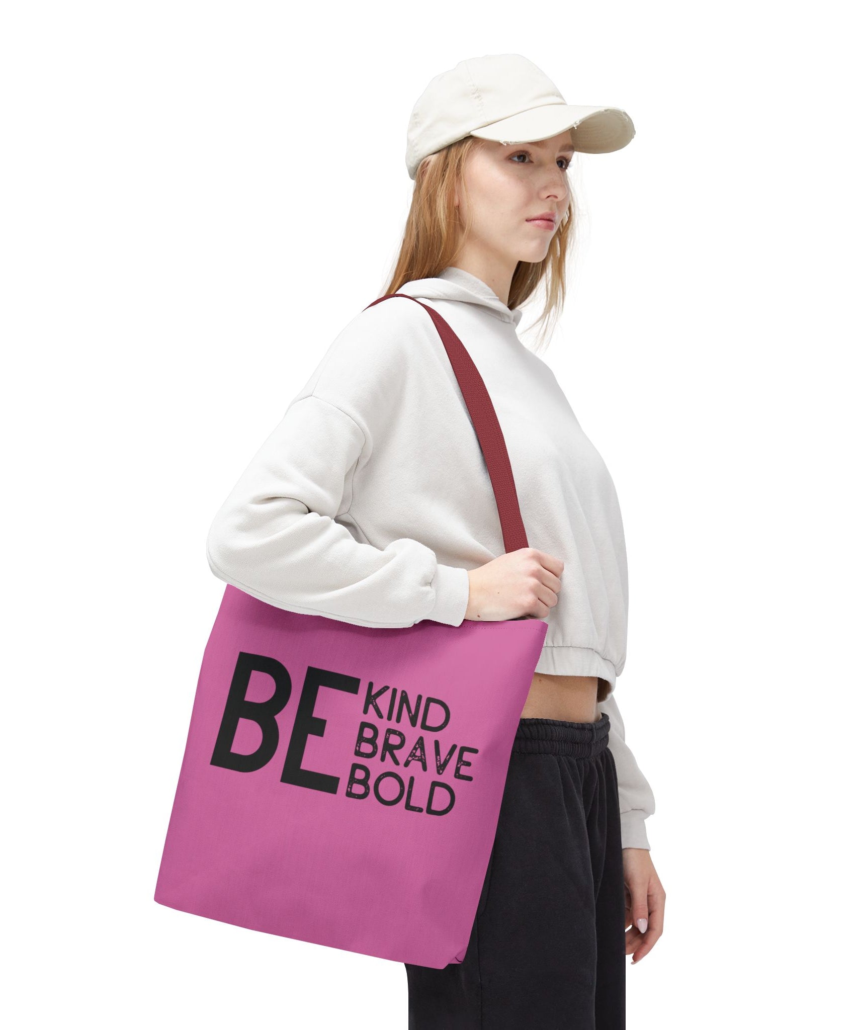 Inspirational Tote Bag - Be Kind Brave Bold - Eco-Friendly Carryall - Light Pink