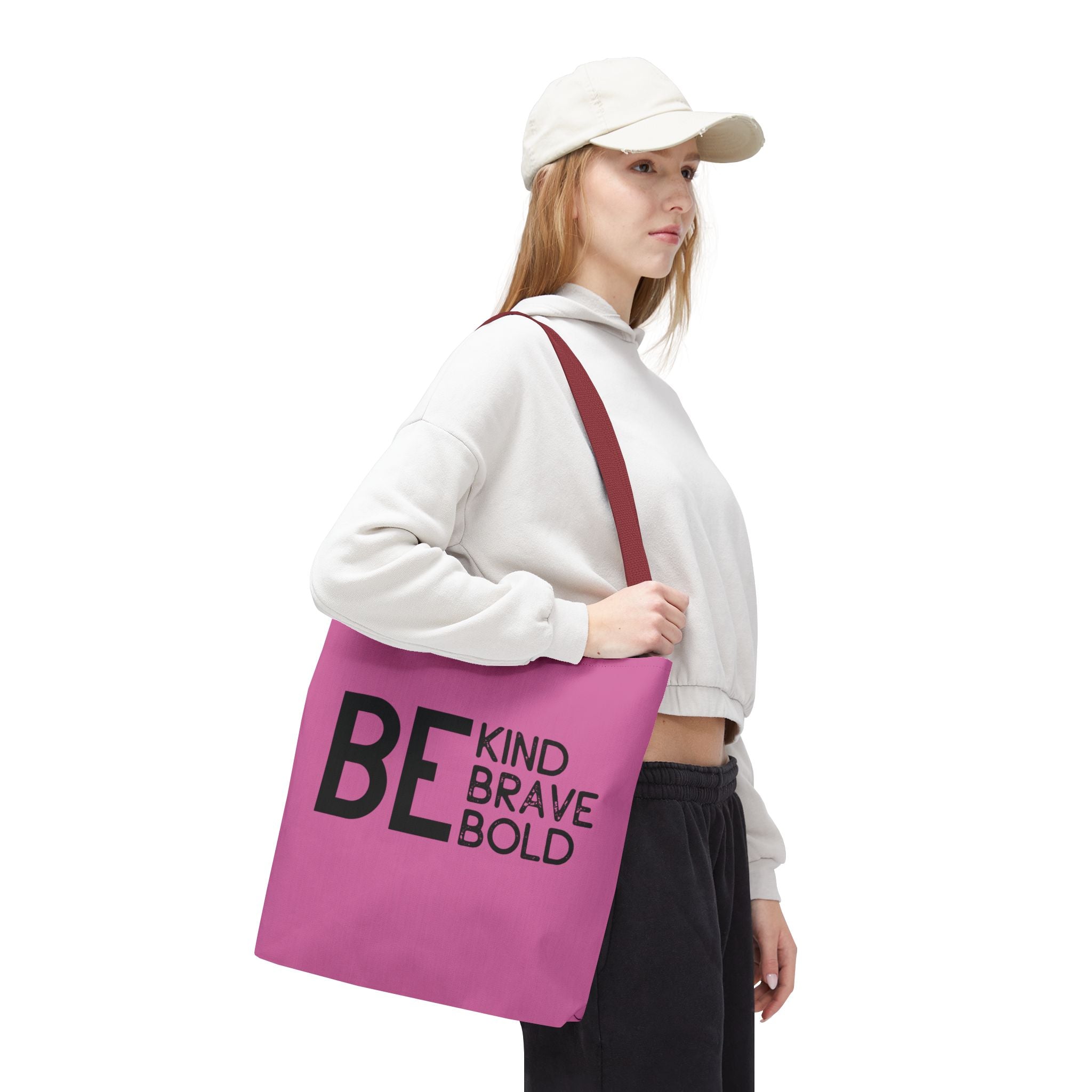 Inspirational Tote Bag - Be Kind Brave Bold - Eco-Friendly Carryall - Light Pink
