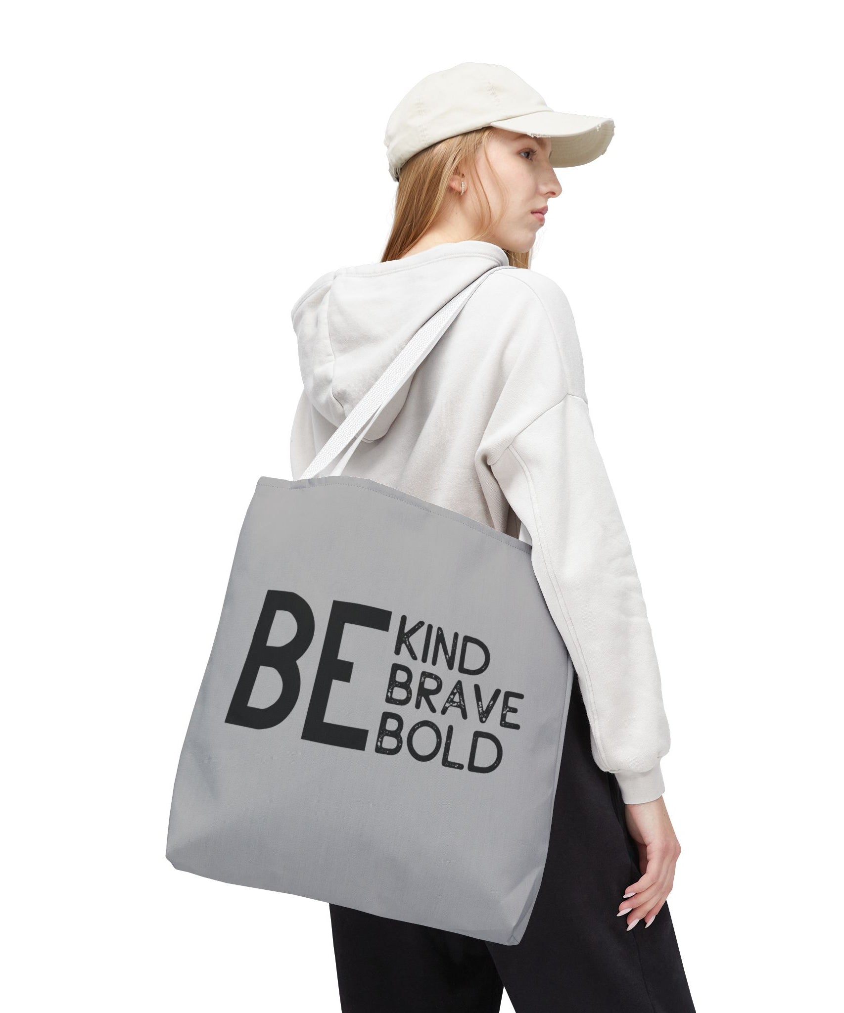 Inspirational Tote Bag - Be Kind Brave Bold - Eco-Friendly Carryall - Light Grey