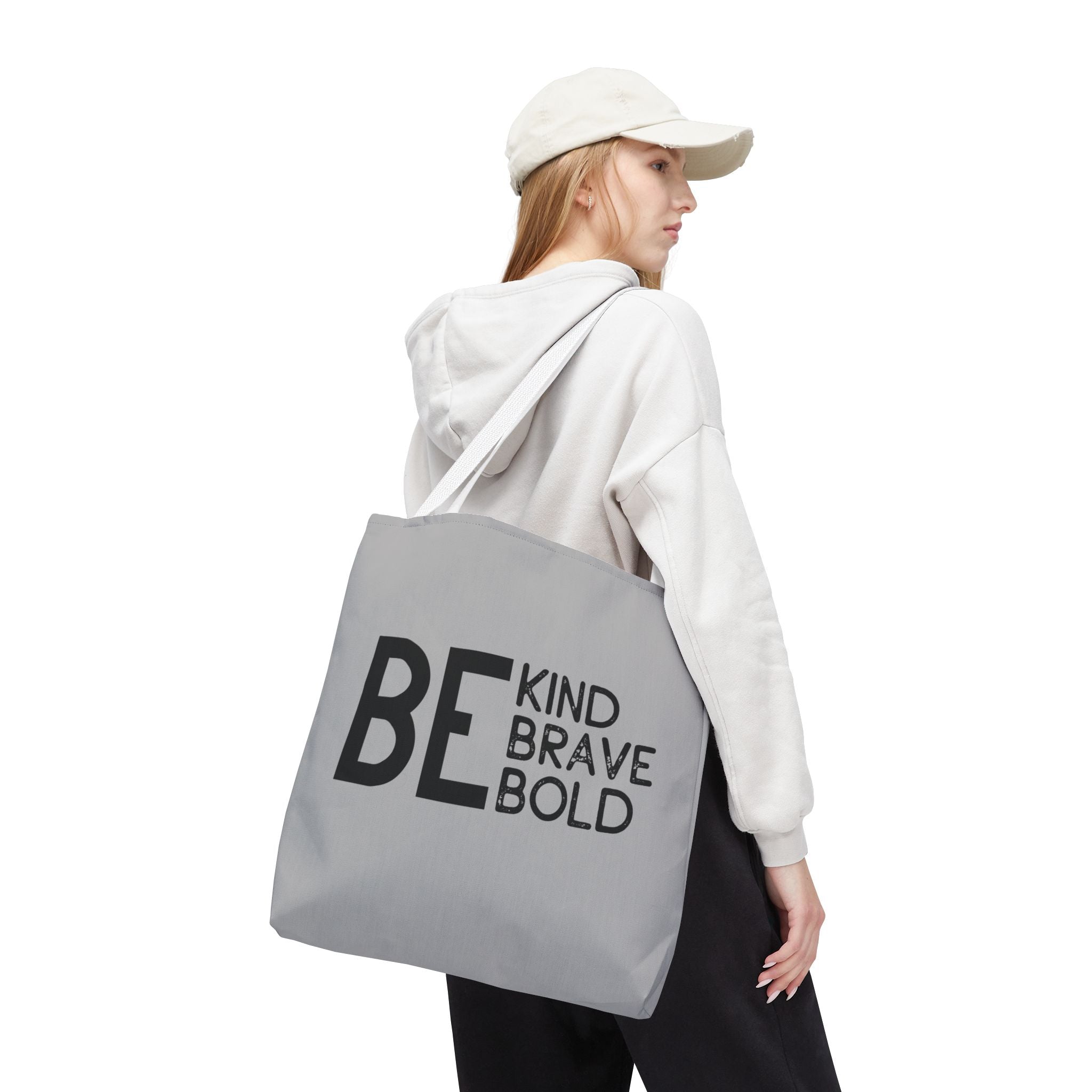 Inspirational Tote Bag - Be Kind Brave Bold - Eco-Friendly Carryall - Light Grey