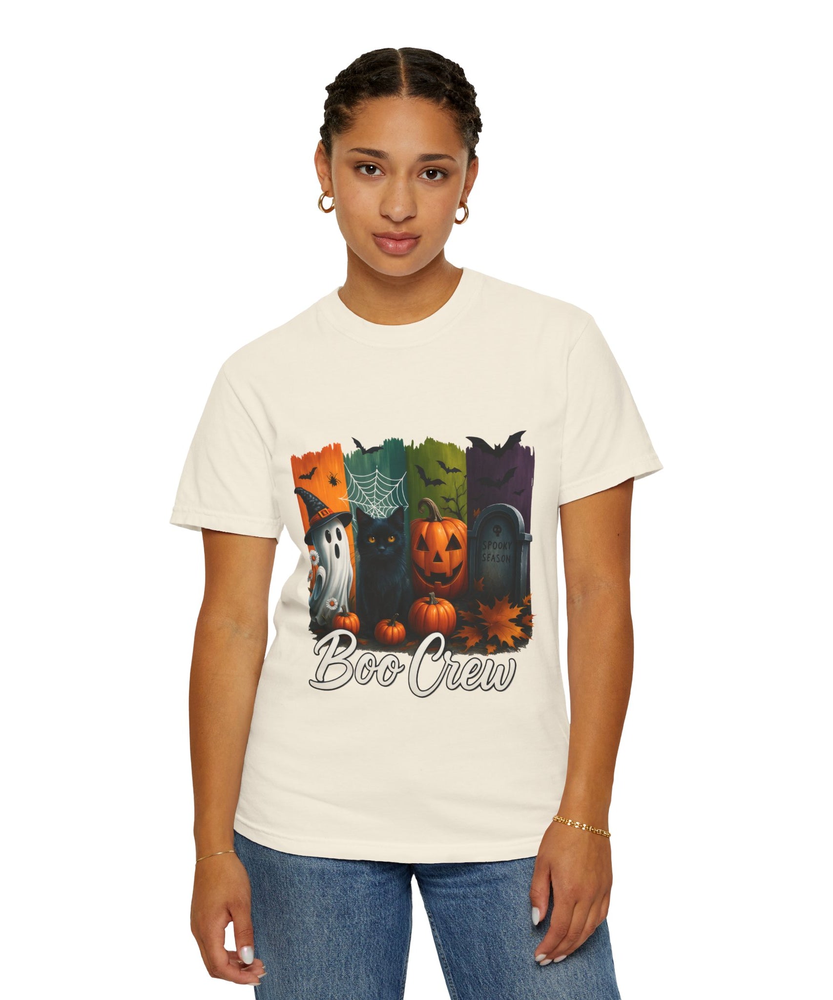 Boo Crew Halloween Unisex T-Shirt – Cute Ghost, Black Cat, Pumpkin & Tombstone Design - Gallory Hive