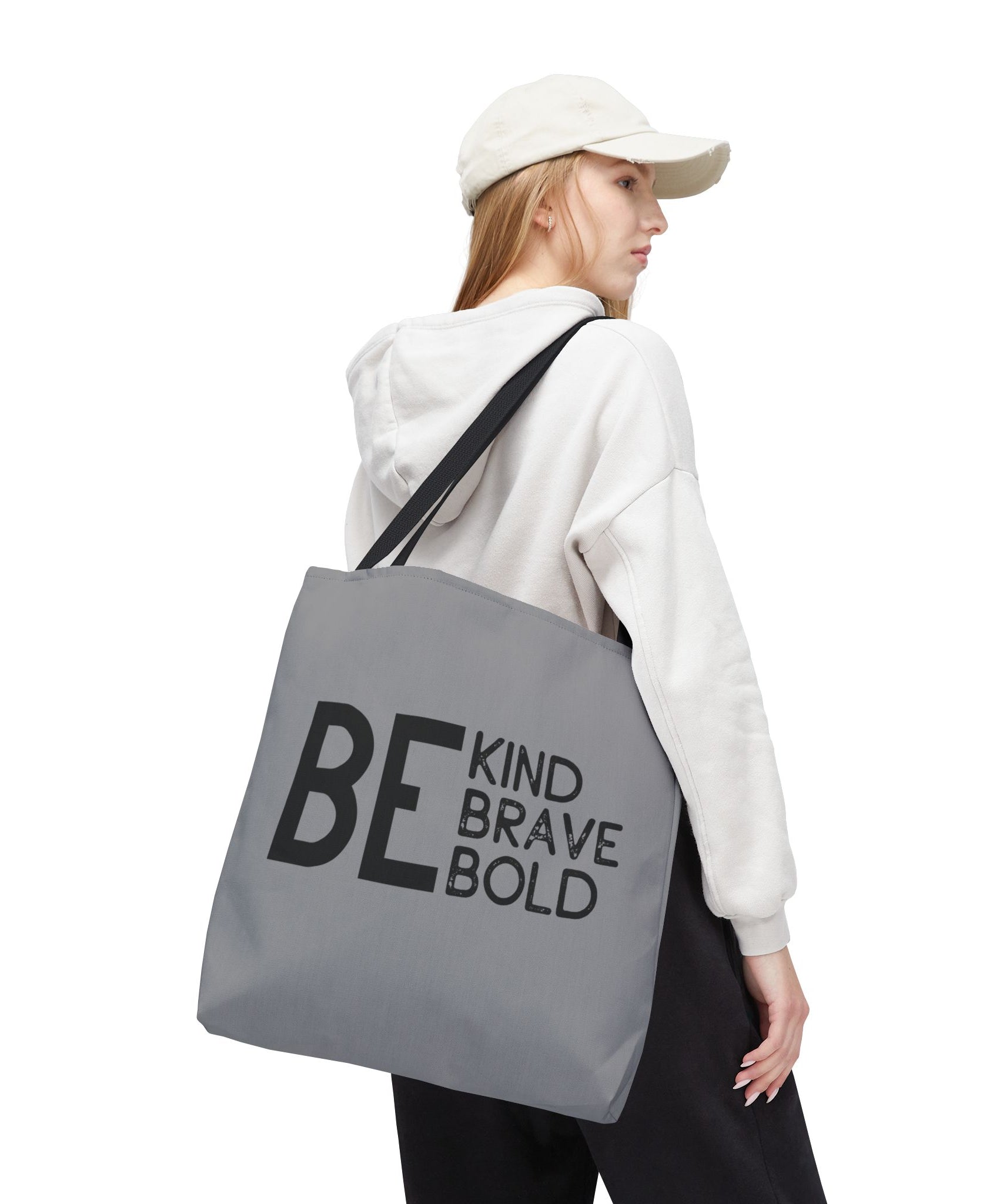 Inspirational Tote Bag - Be Kind Brave Bold - Eco-Friendly Carryall - Grey