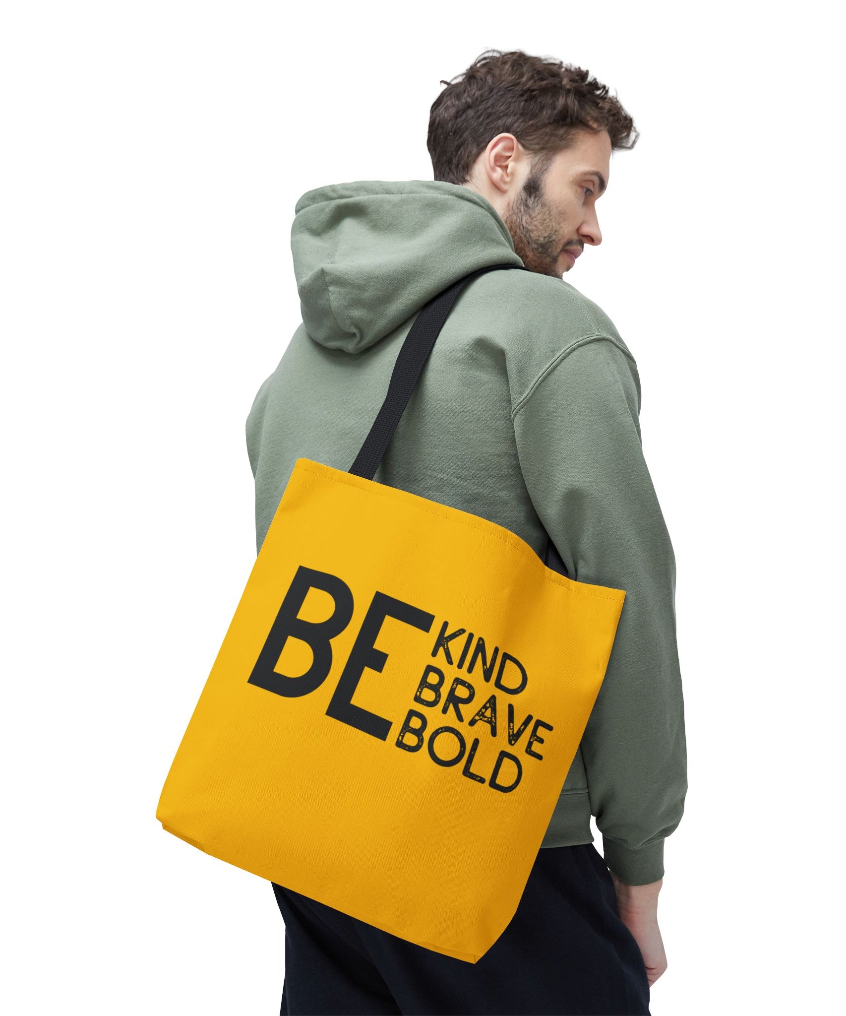 Inspirational Tote Bag - Be Kind Brave Bold - Eco-Friendly Carryall - Yellow