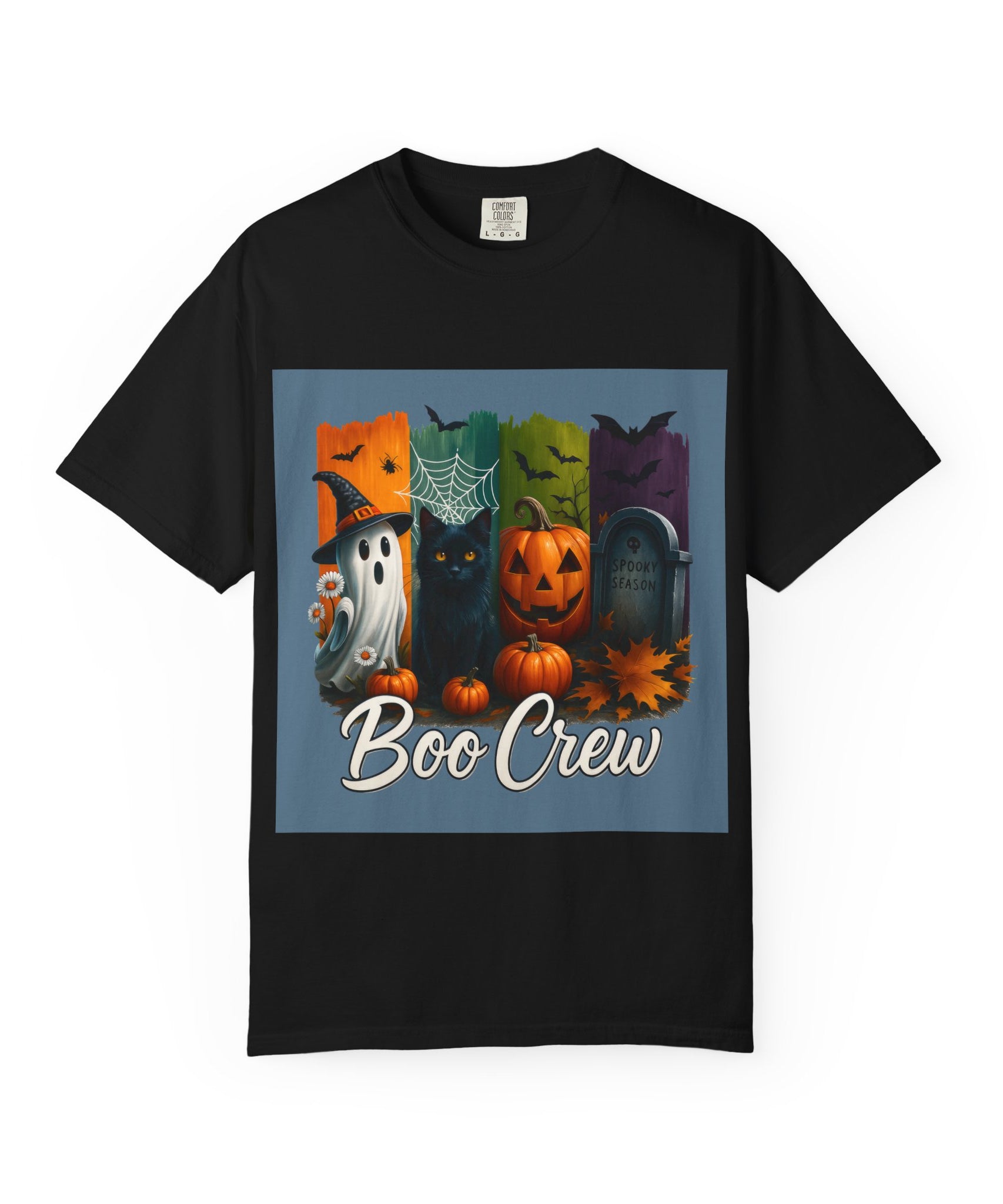 Boo Crew Halloween Unisex T-Shirt – Cute Ghost, Black Cat, Pumpkin & Tombstone Design - Gallory Hive