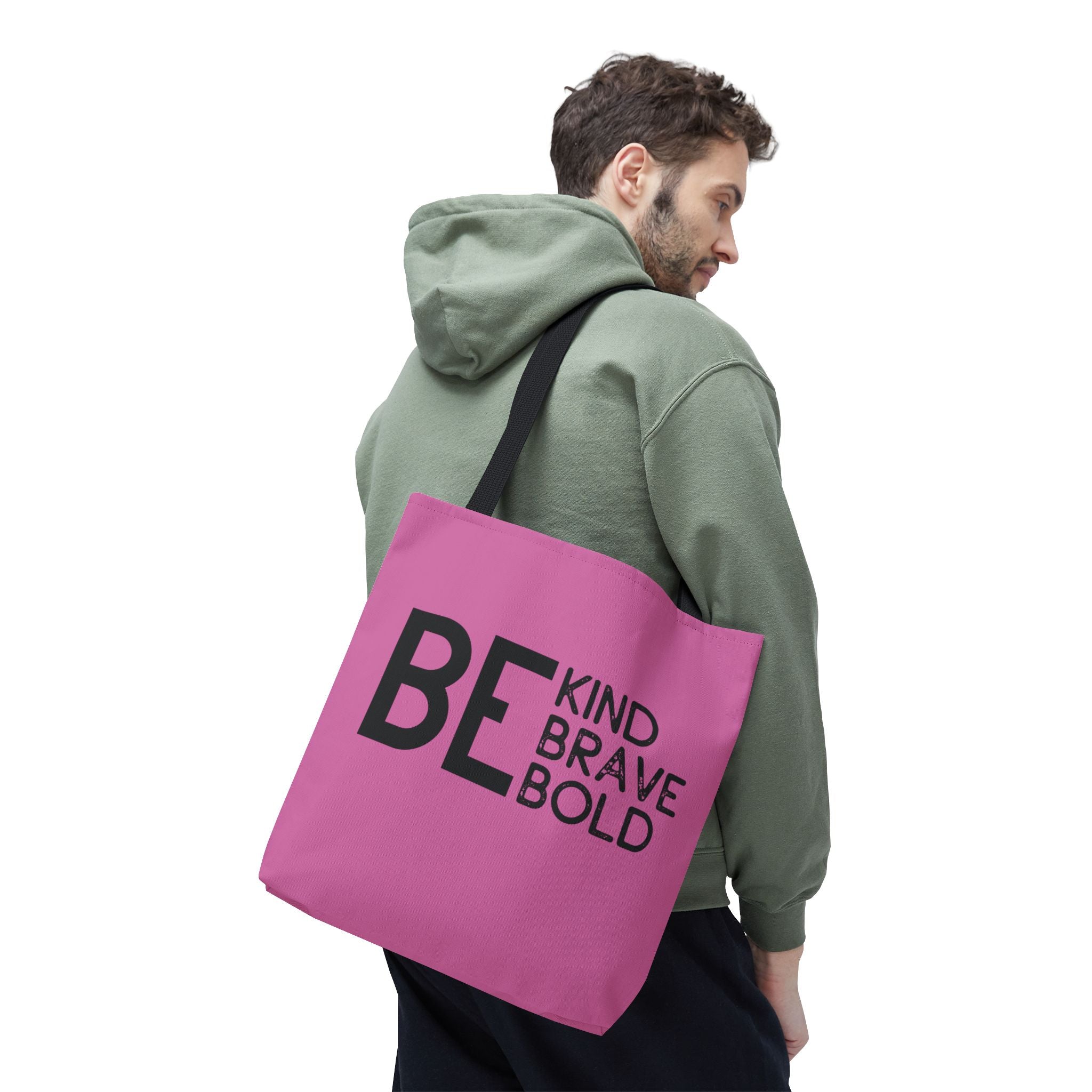 Inspirational Tote Bag - Be Kind Brave Bold - Eco-Friendly Carryall - Light Pink