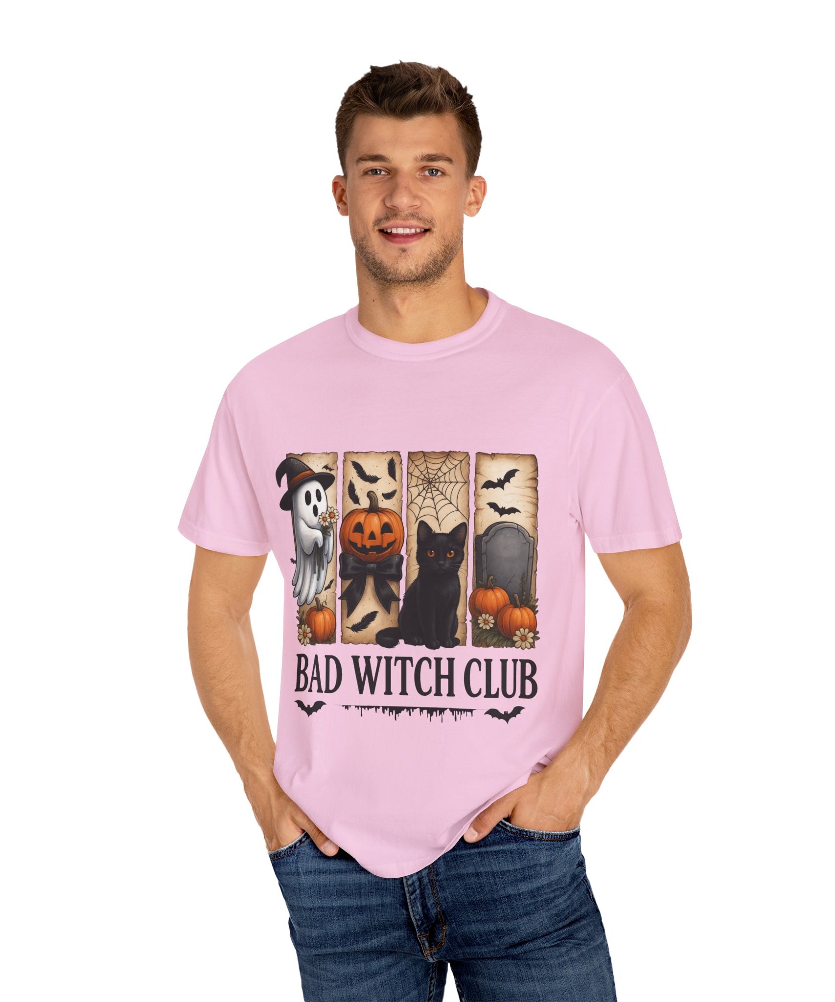 Bad Witch Club Halloween T-Shirt – Cute Ghost, Black Cat, Pumpkin & Spooky Gothic Design - Gallory Hive