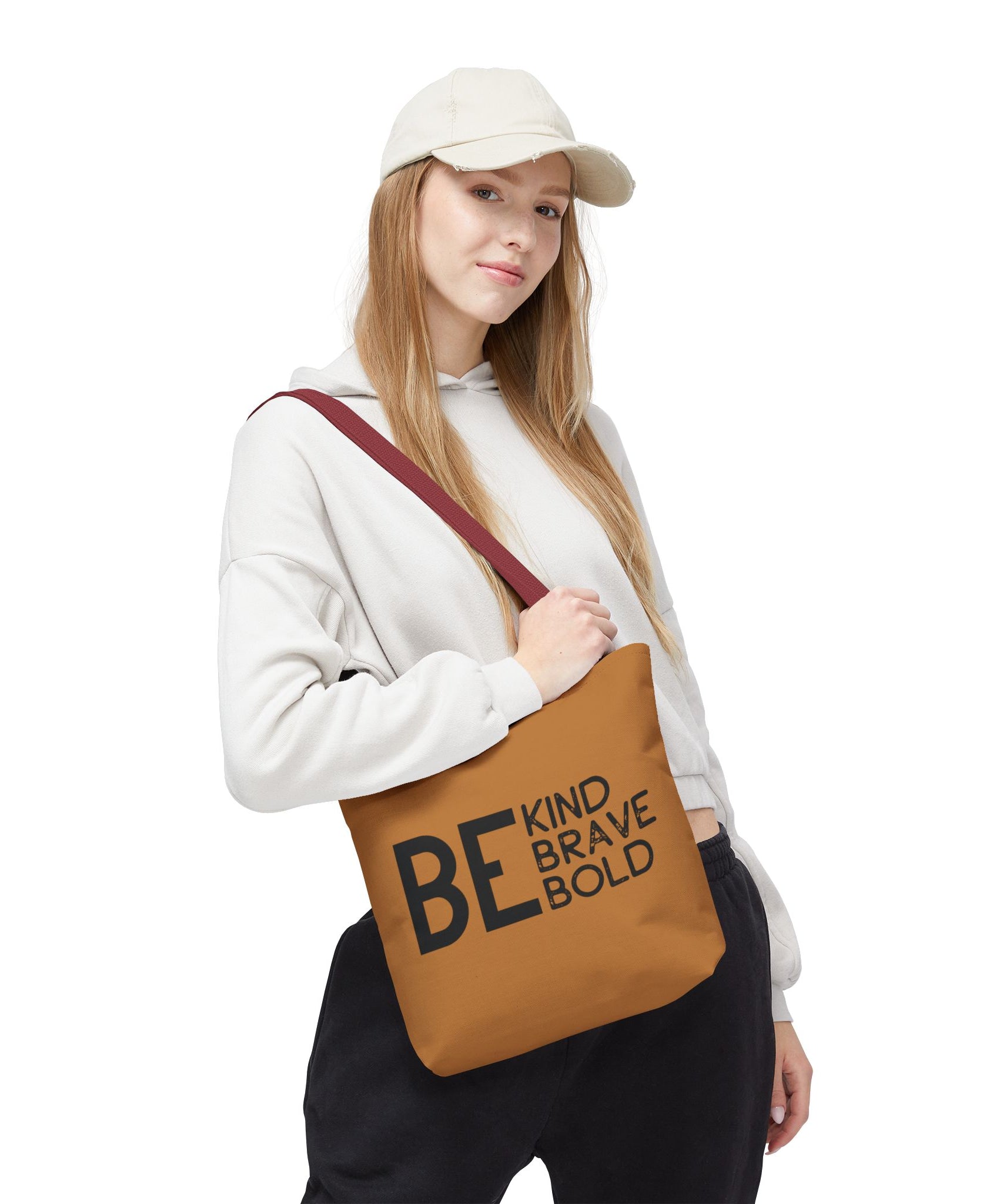 Inspirational Tote Bag - Be Kind Brave Bold - Eco-Friendly Carryall - Light Brown