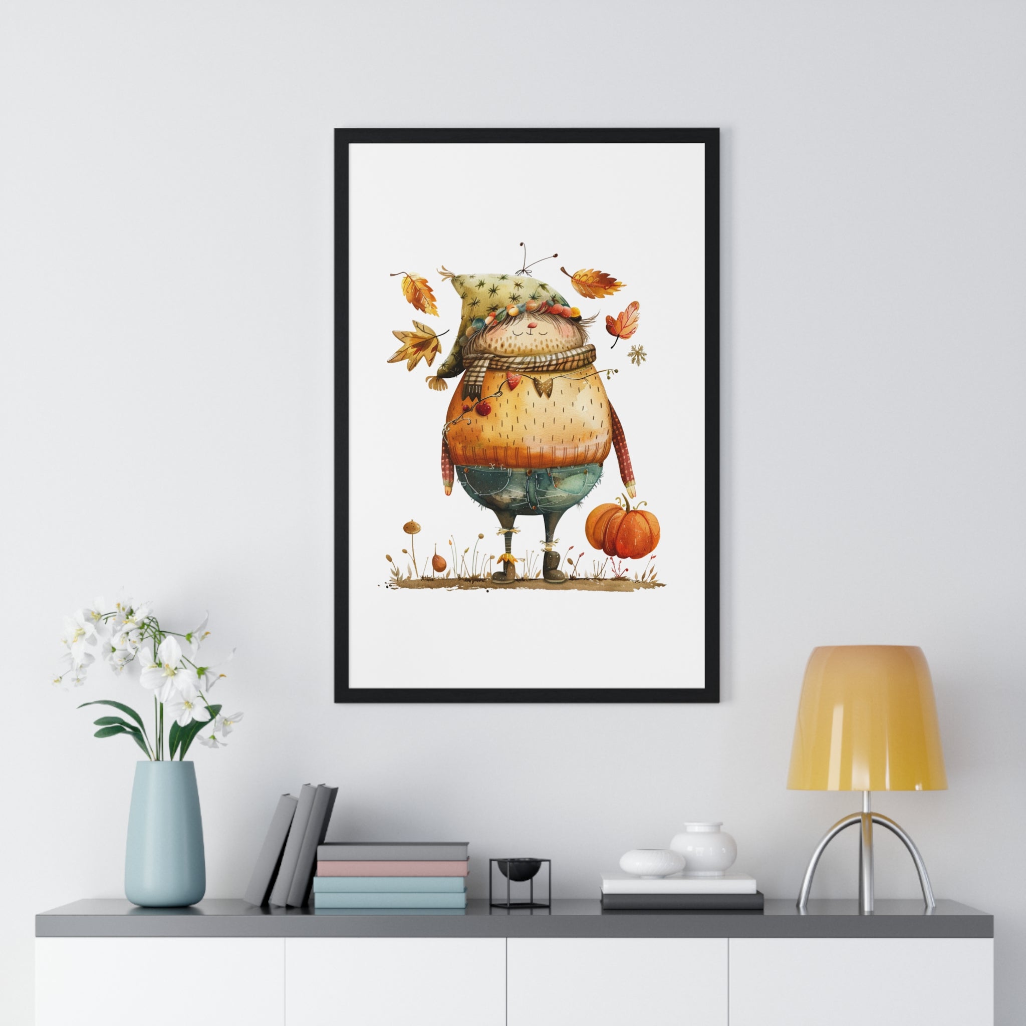 Cozy Harvest Friend – Whimsical Autumn Framed Wall Art