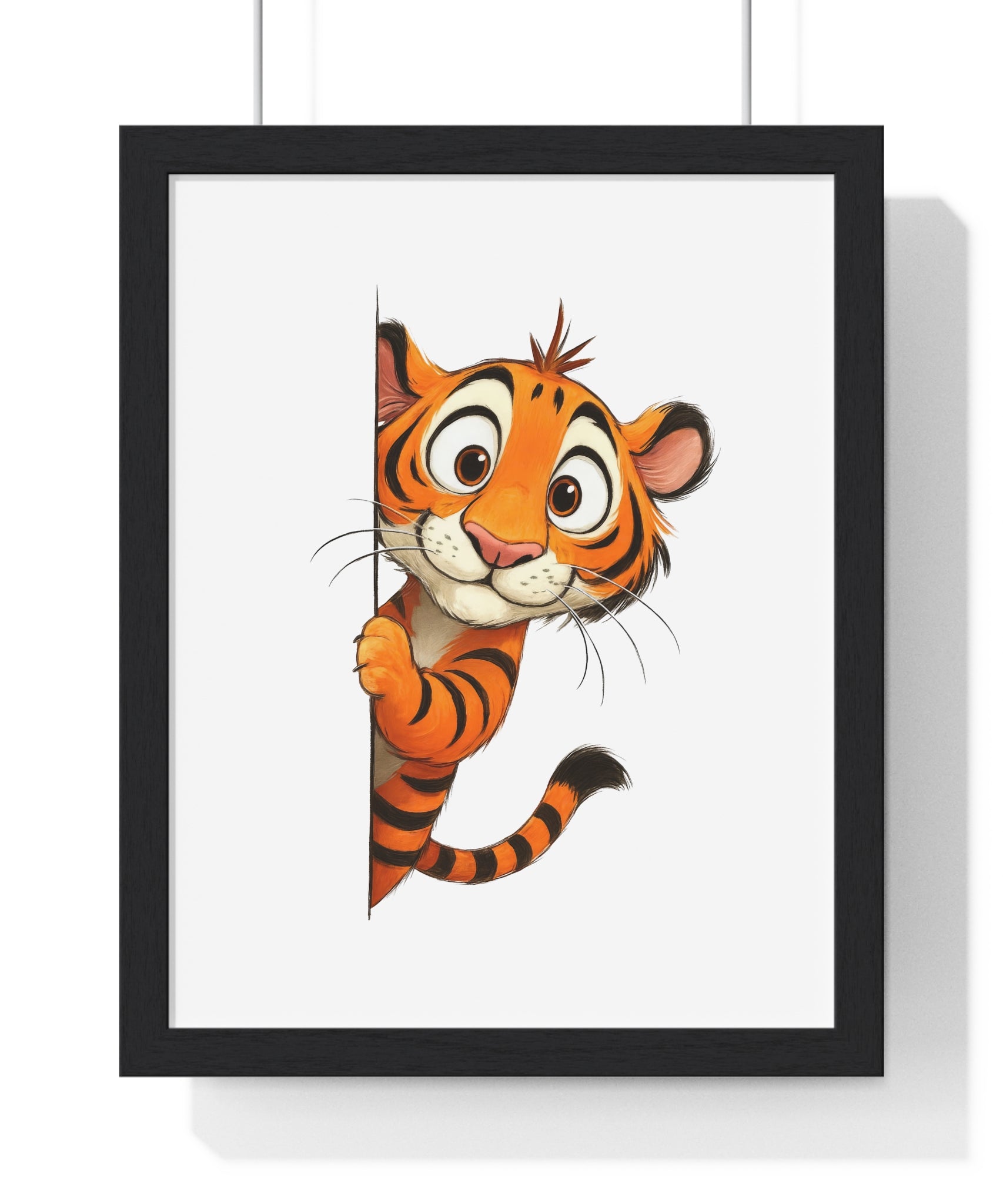 Wooden Frame Wall Decor with Playful Tiger Cub Print