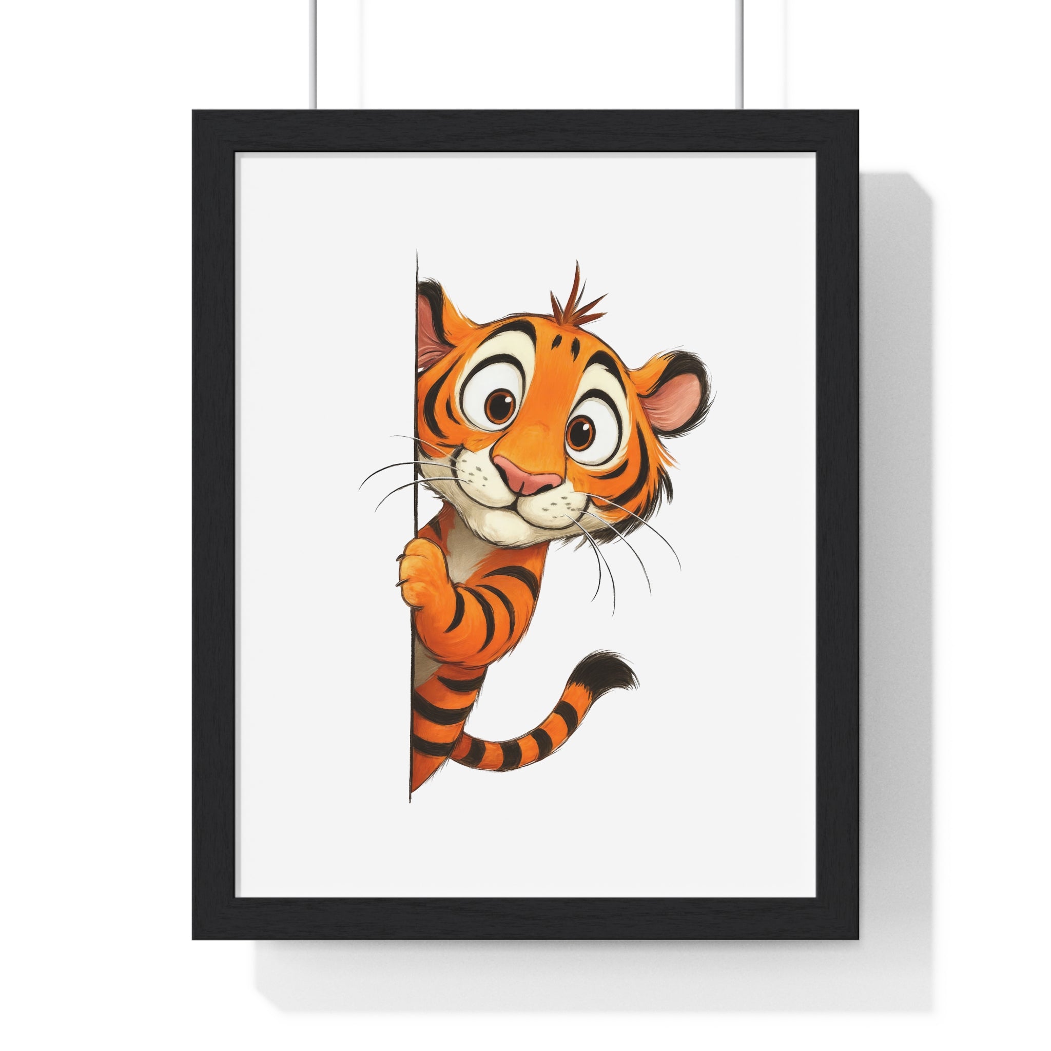 Wooden Frame Wall Decor with Playful Tiger Cub Print