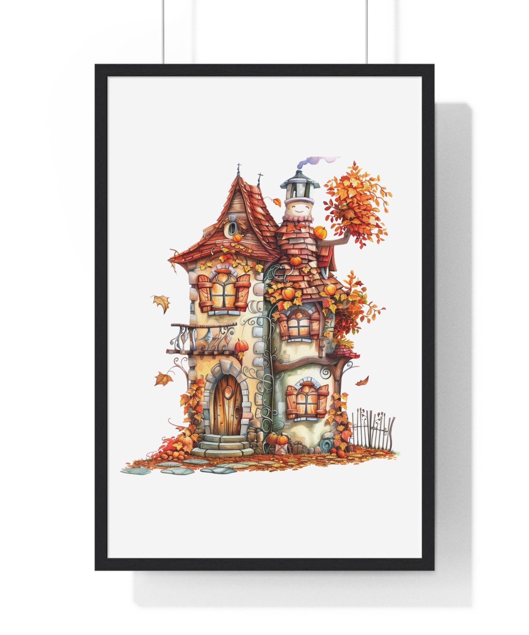 Whimsical Autumn Cottage Wooden Framed Wall Art