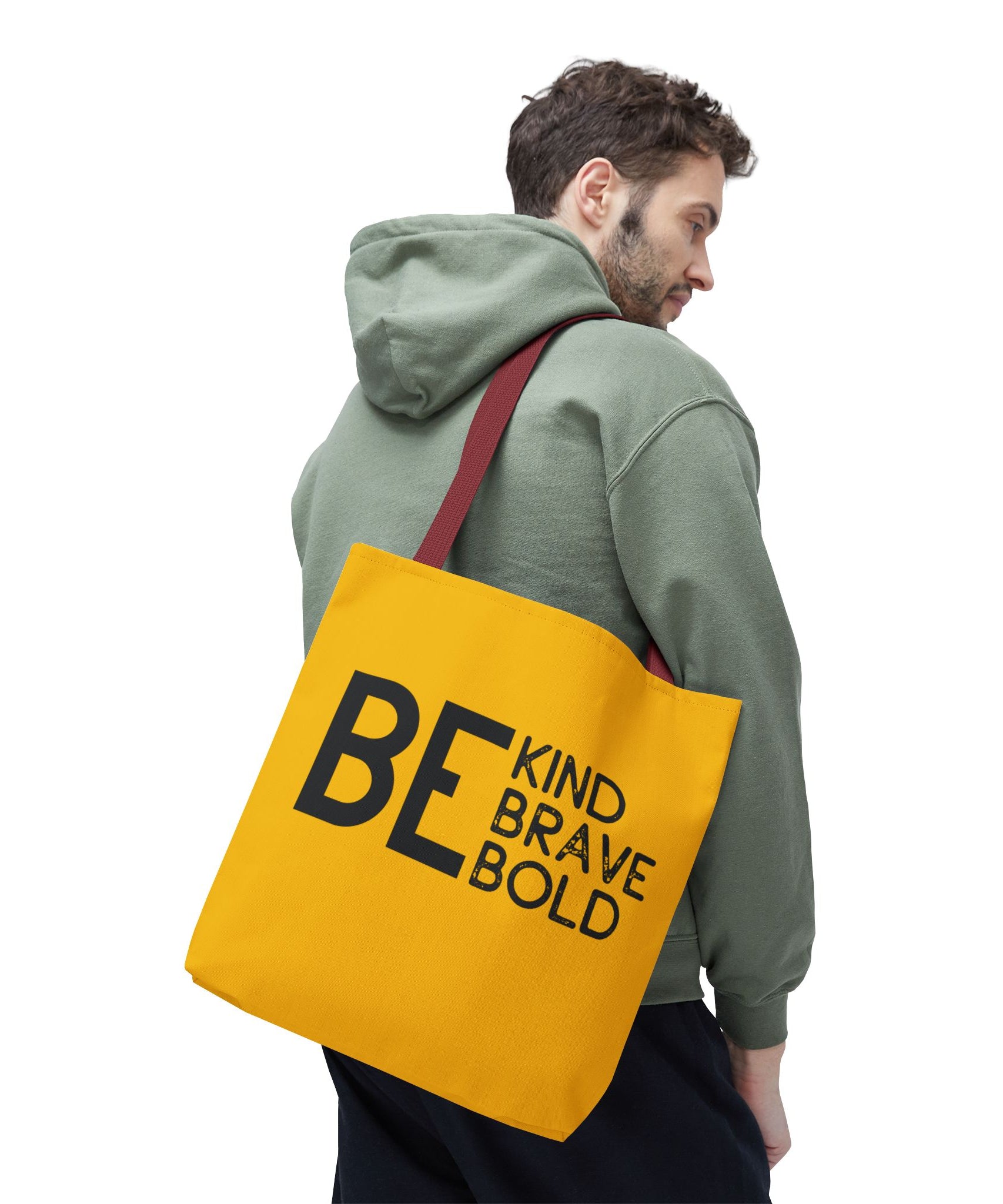 Inspirational Tote Bag - Be Kind Brave Bold - Eco-Friendly Carryall - Yellow