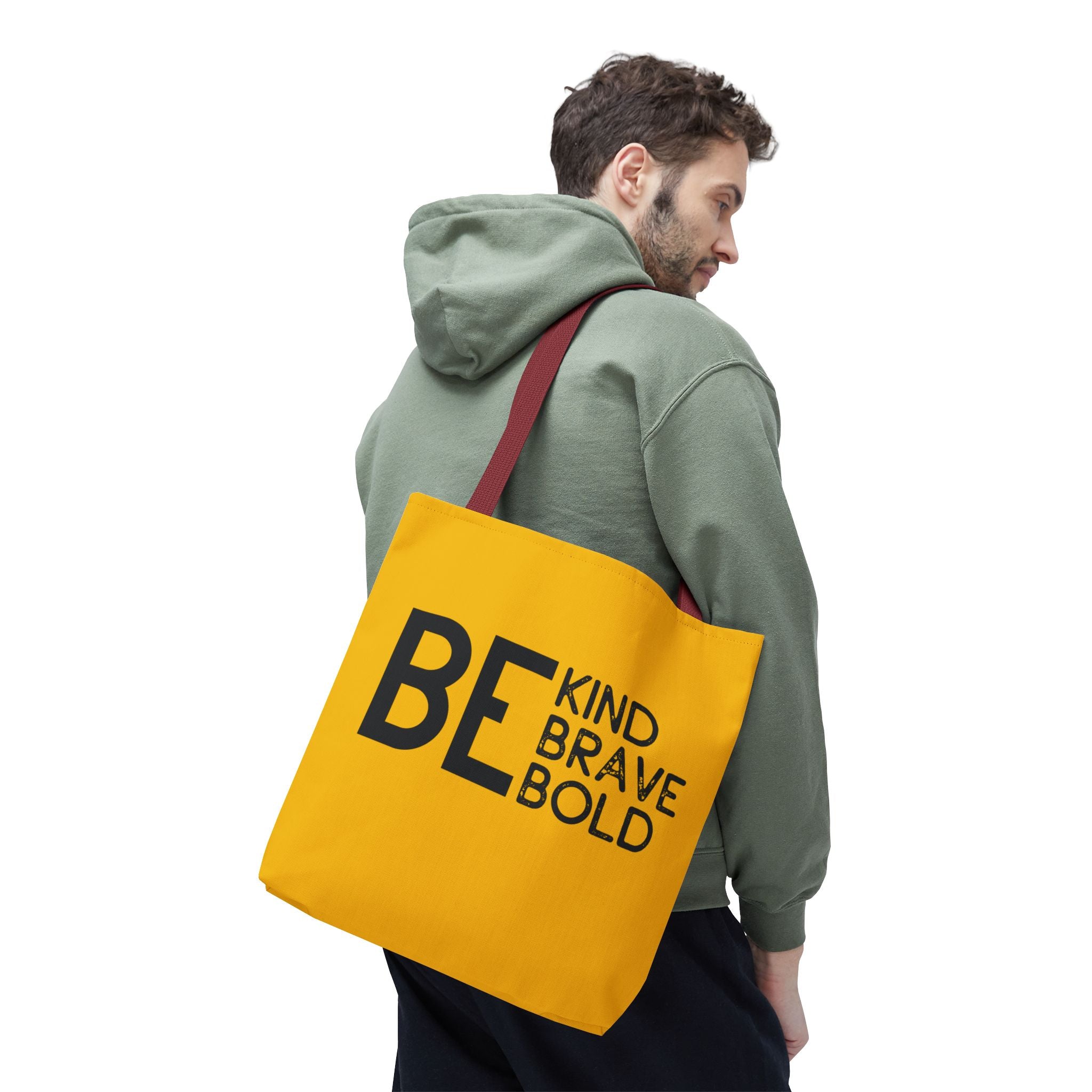 Inspirational Tote Bag - Be Kind Brave Bold - Eco-Friendly Carryall - Yellow