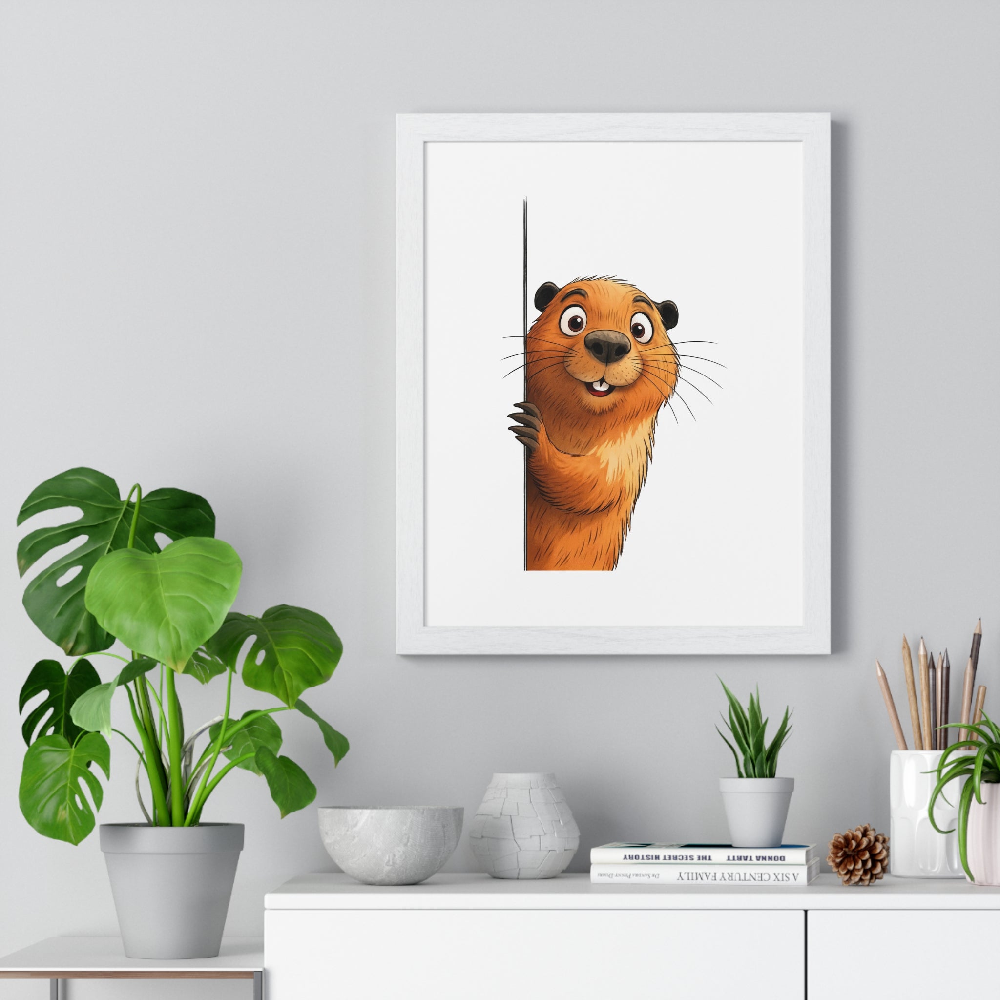 Smiling Groundhog Peekaboo Wall Art – Wooden Frame Decor for Kids & Nature-Themed Spaces