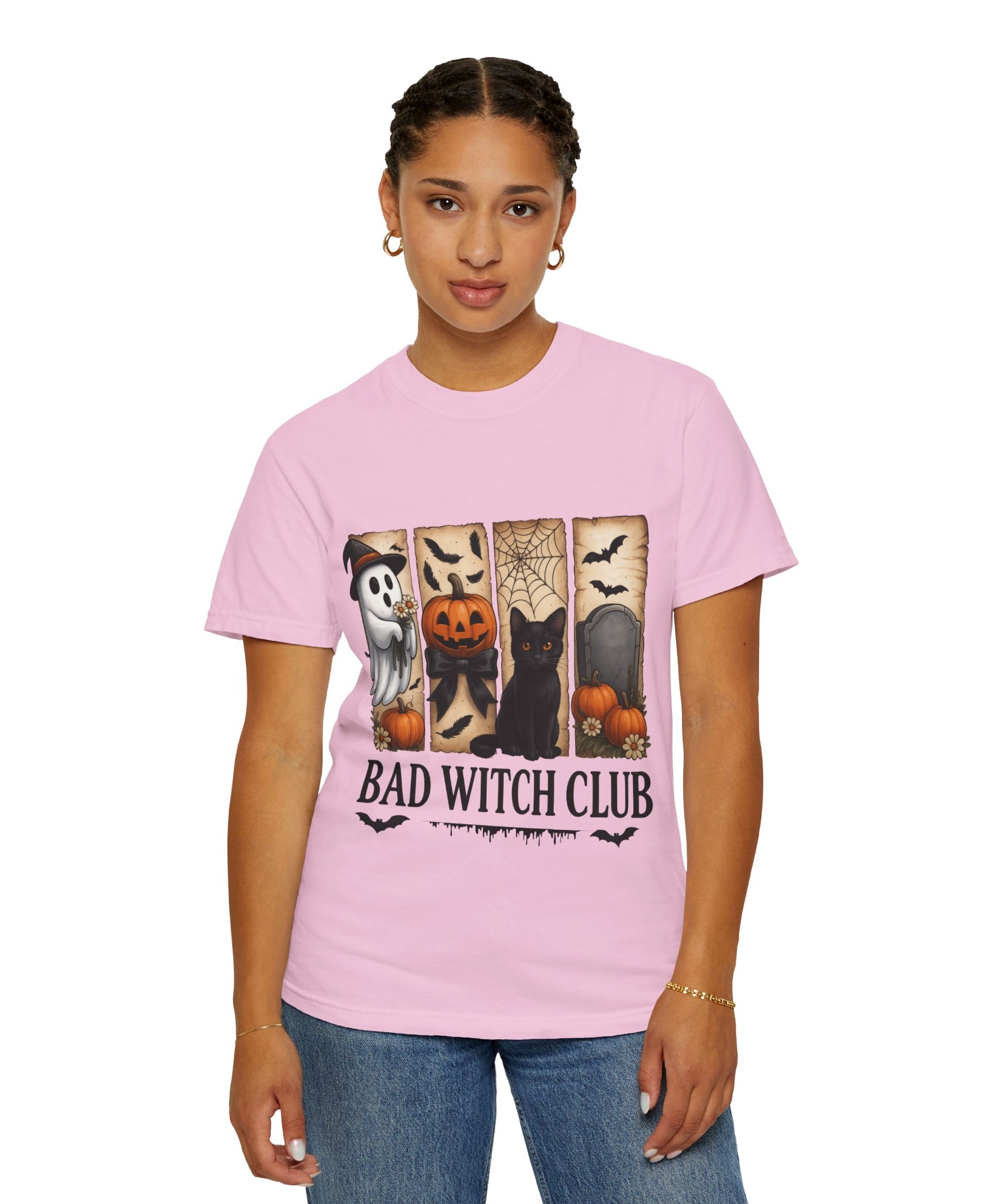 Bad Witch Club Halloween T-Shirt – Cute Ghost, Black Cat, Pumpkin & Spooky Gothic Design - Gallory Hive