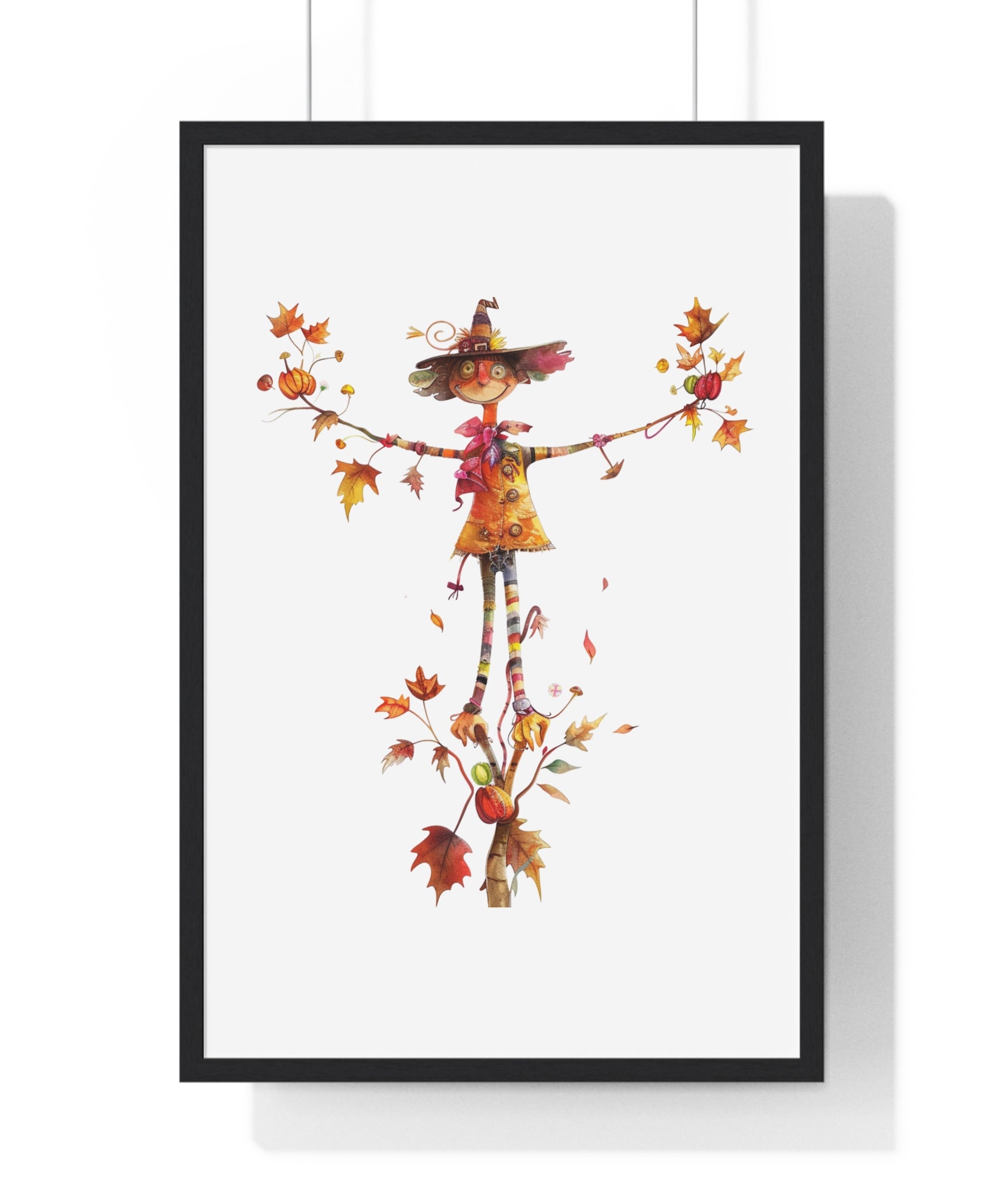 Harvest Joy – Whimsical Scarecrow Wooden Framed Wall Art