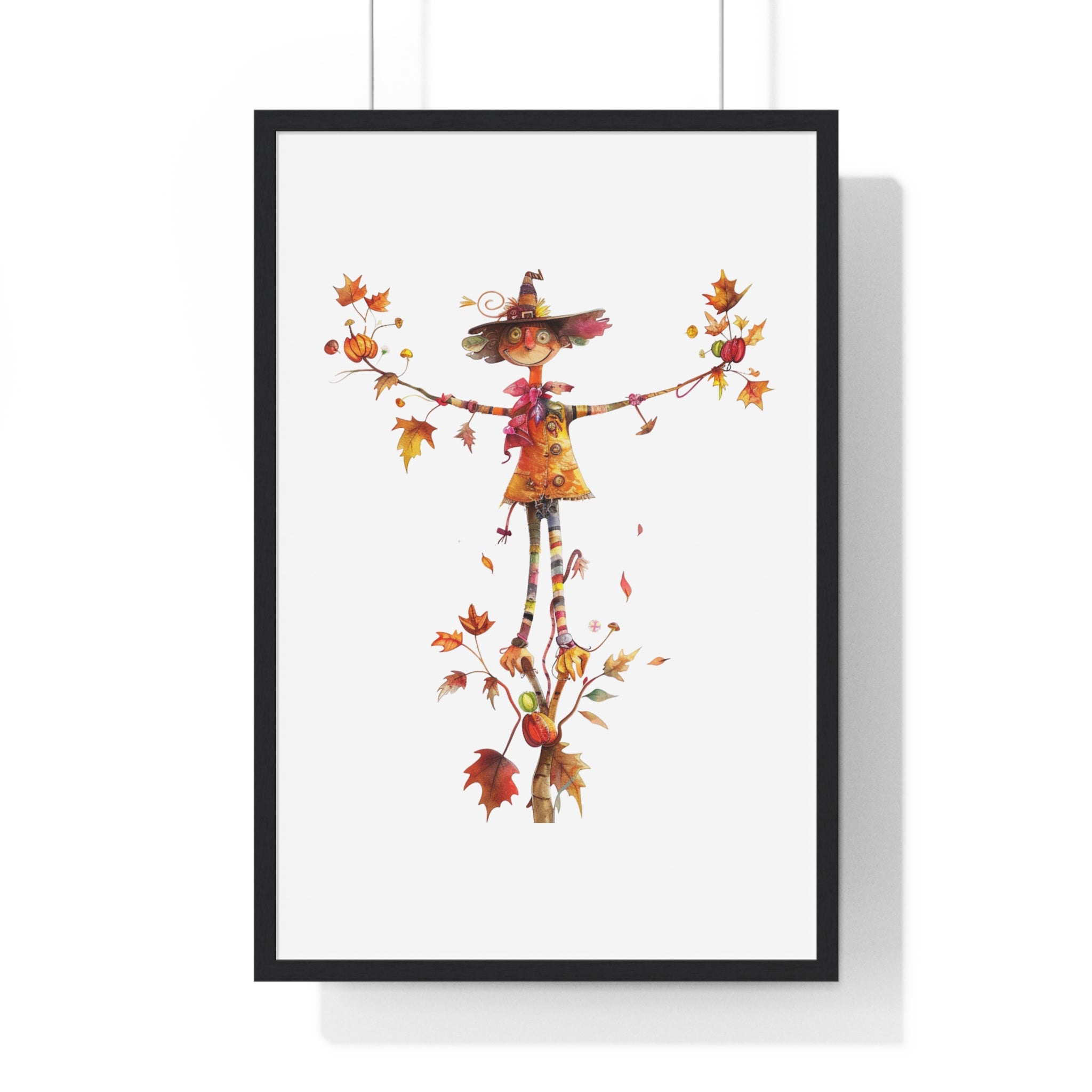 Harvest Joy – Whimsical Scarecrow Wooden Framed Wall Art
