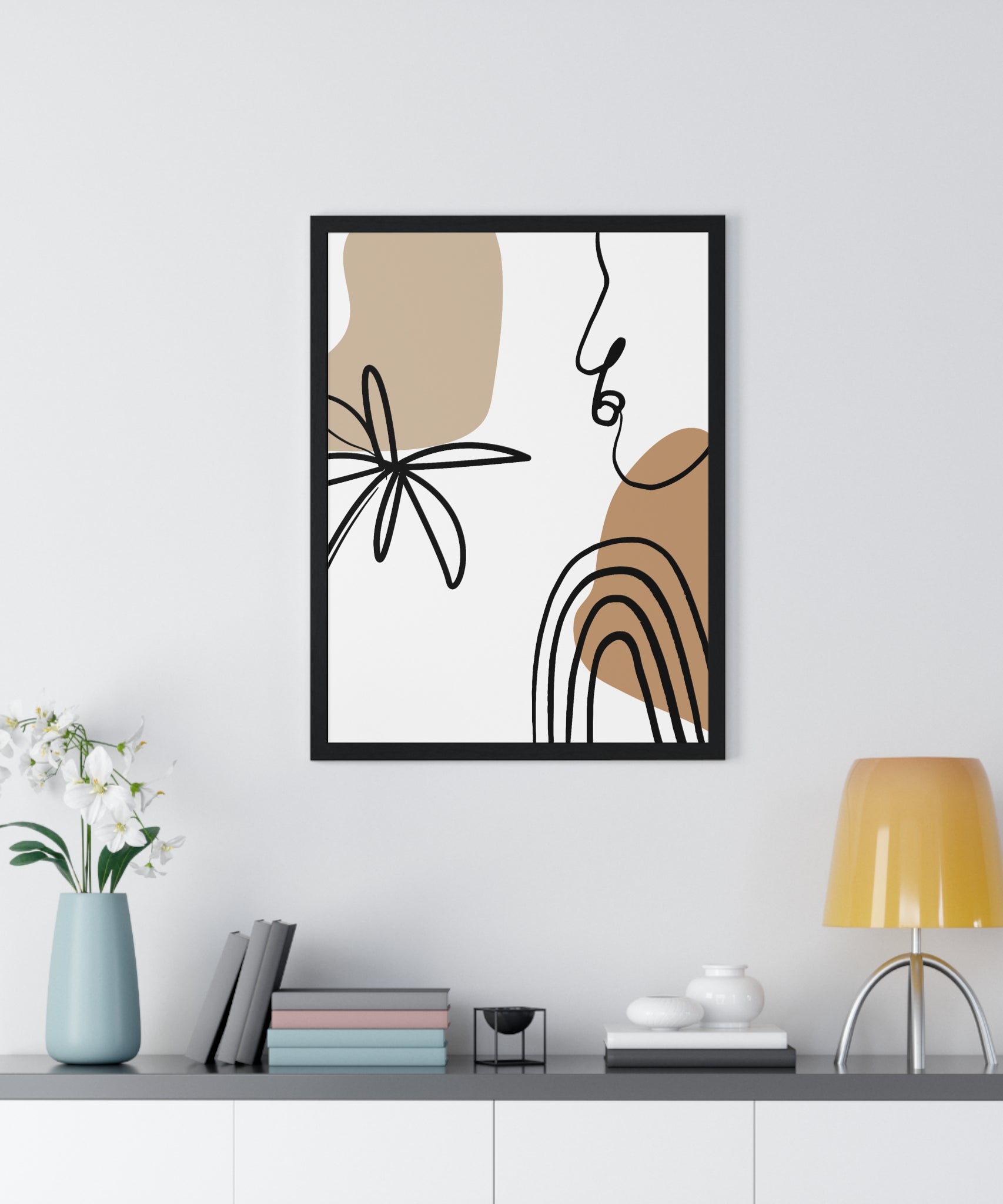Abstract Face & Floral Art – Wooden Framed Poster